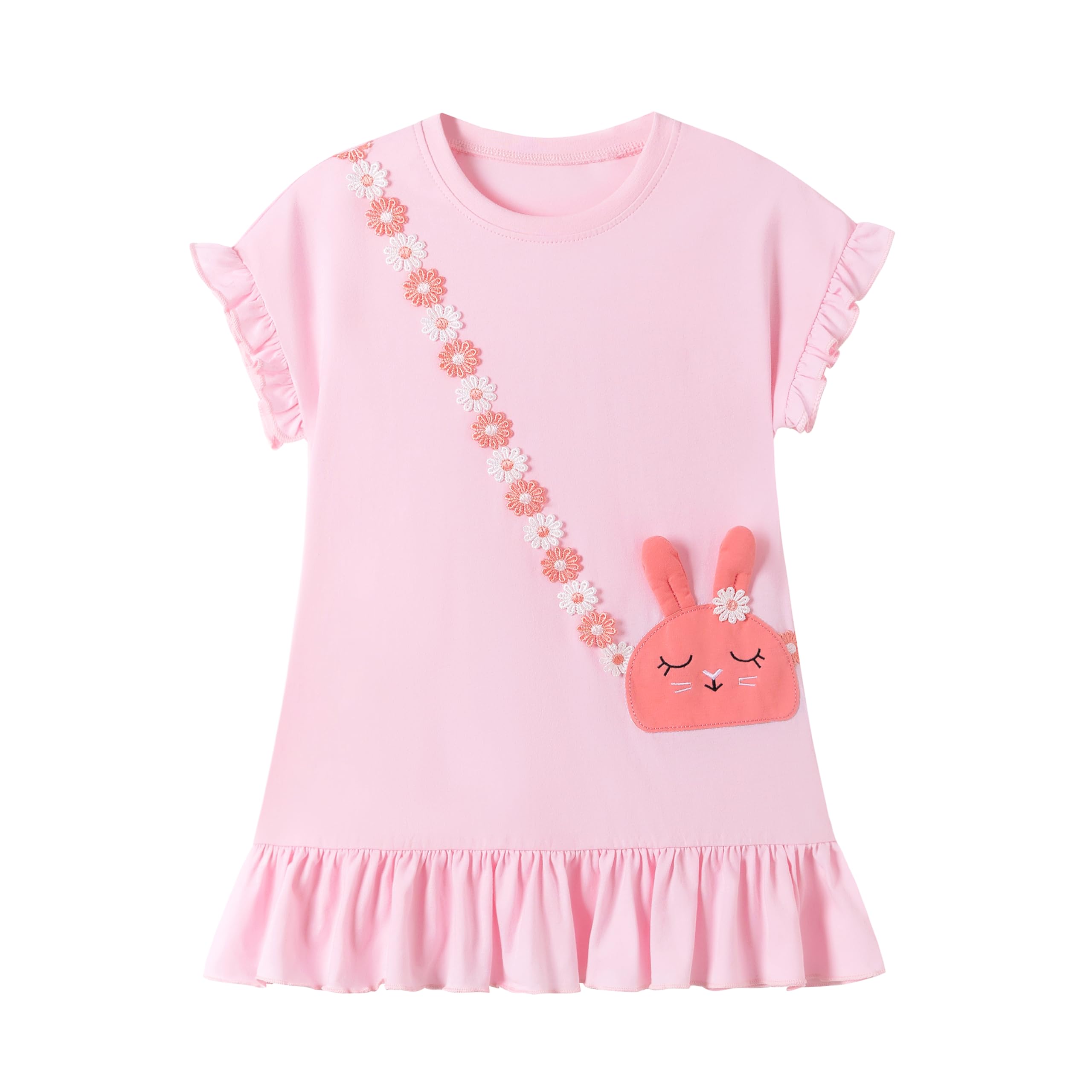 Vestido Niña Unicornio Vestidos Manga Algodón Animal Flores Verano Casual Vestido 2-8 Años