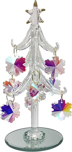 Árbol de Navidad de mesa con estrella recortada dorada, 9 adornos de copo de nieve iridiscentes extraíbles, ideal para manualidades, base de espejo