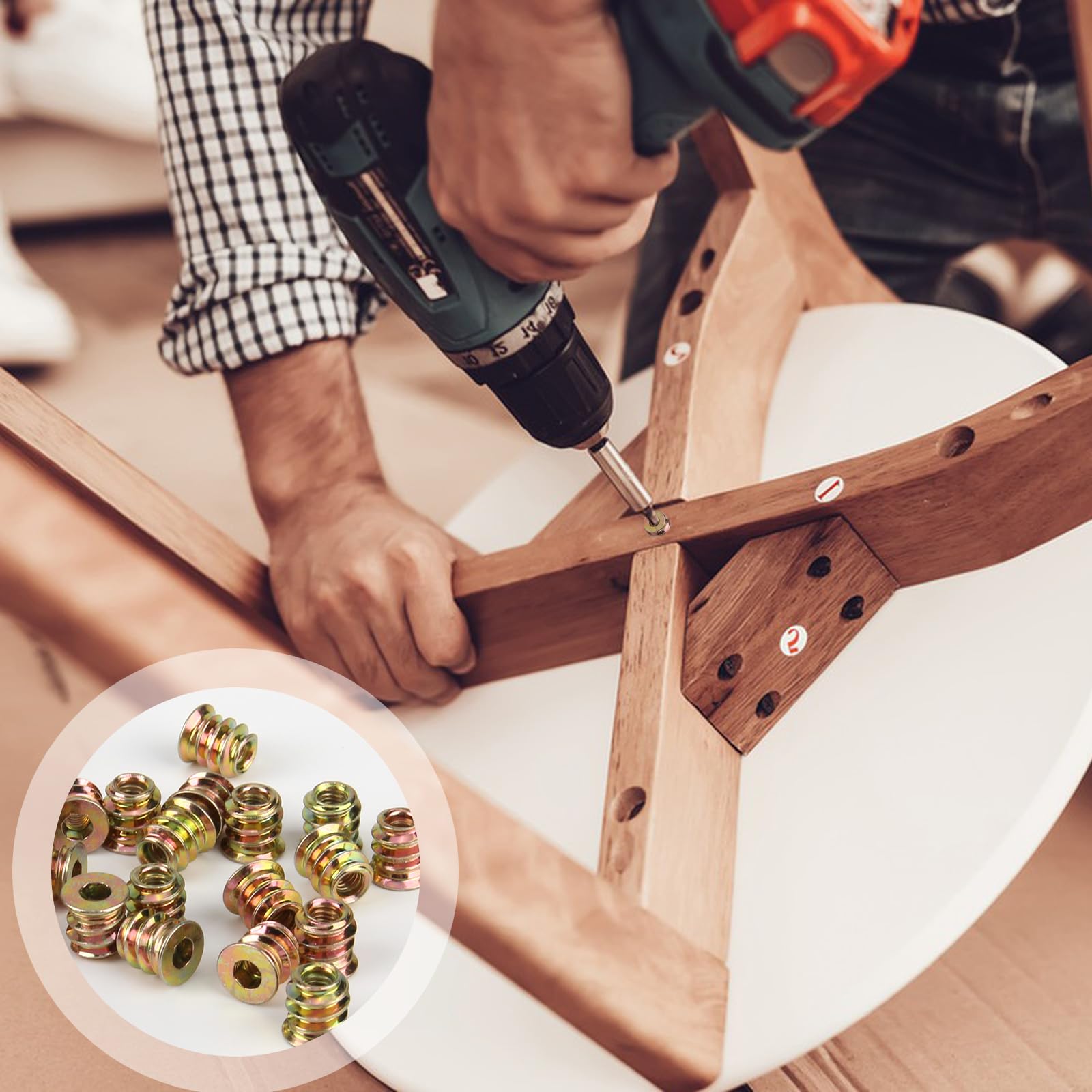 80 Pezzi Inserti Filettati per Legno M4 x 10mm | Dadi da Avvitare al Legno Esagono Inserto Filettato Esagonale Denti Interni ed Esterni per Mobili in Legno Assortimento