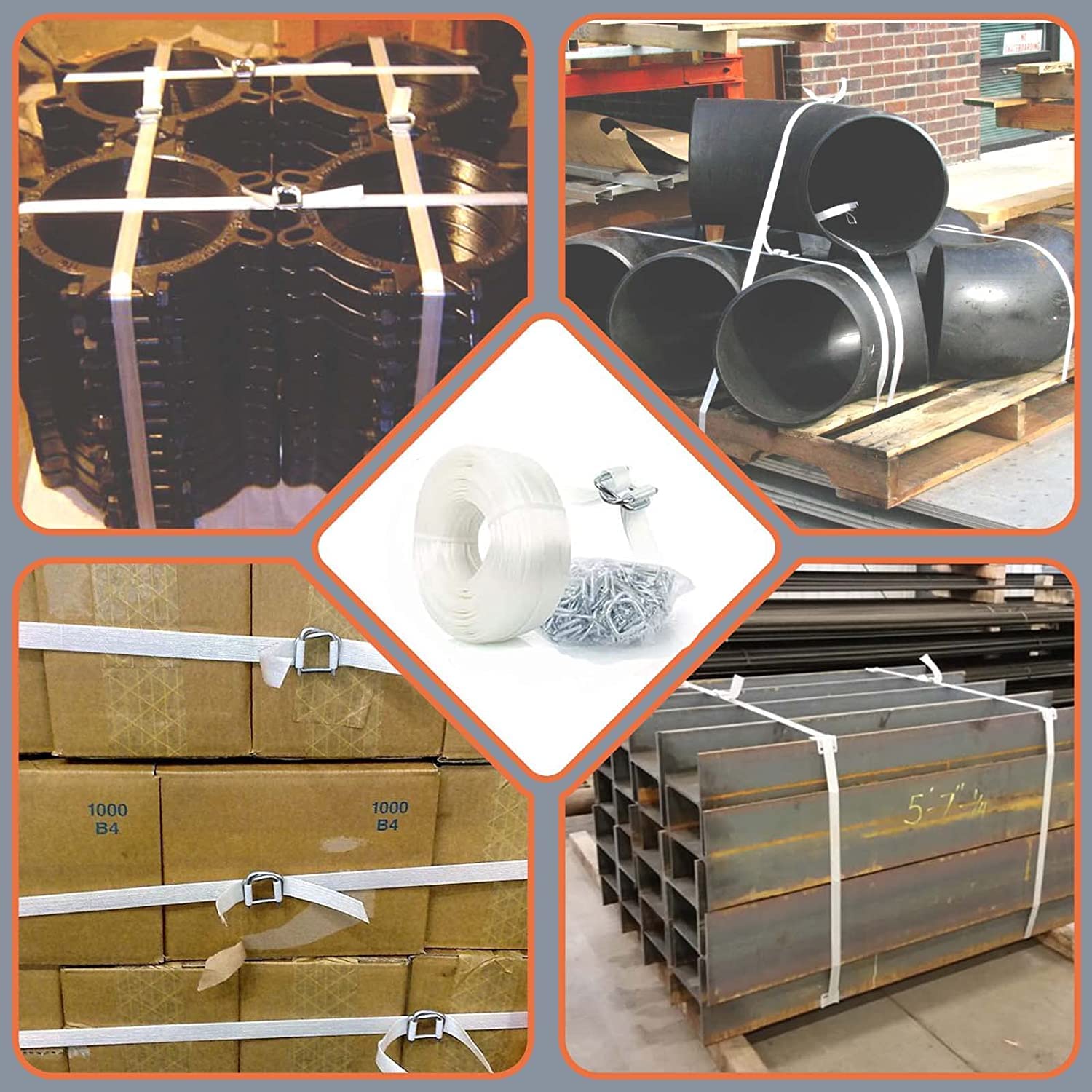 Composite Polyester Cord Strapping Kit, 3/4" x 330' Composite Polyester Cord Strapping Roll with 50 Pack Metal Wire Buckles, 2400 lbs Break Strength