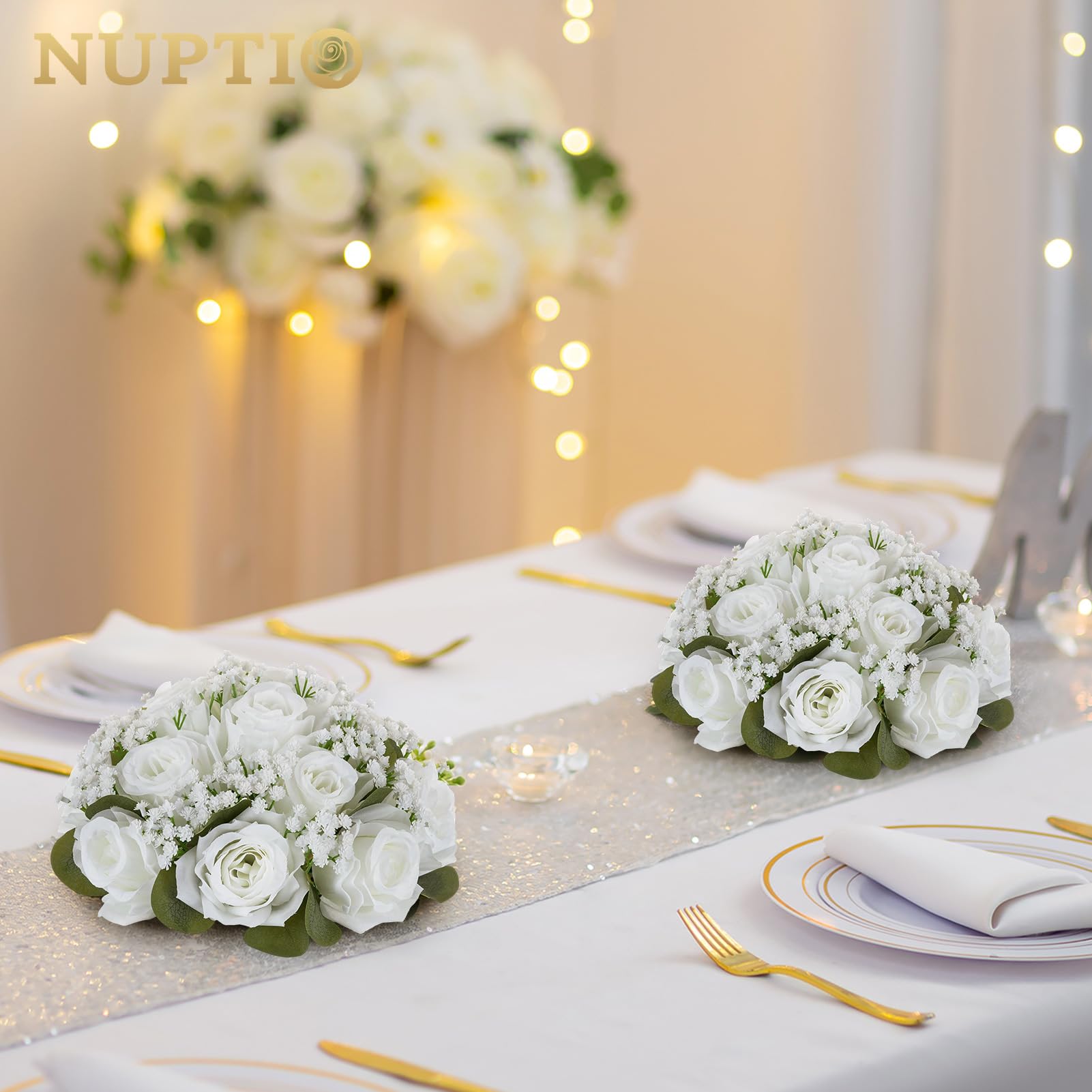 Amazon.de: NUPTIO Wei Rose Blumenkugel Knstlich: 10 Stck 22cm  Durchmesser Unechte Schleierkraut Dekoblumen fr Hochzeit Tischgesteck -  Seidenblumen Kunstrosen fr Party Tisch Deko
