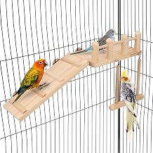 Wontee Bird Perches Platform Swing with Climbing Ladder Bird Cage Accessories Play Gym Exercise Stand for Parrots Budgies Parakeets Caique Senegal Cockatiels Conures