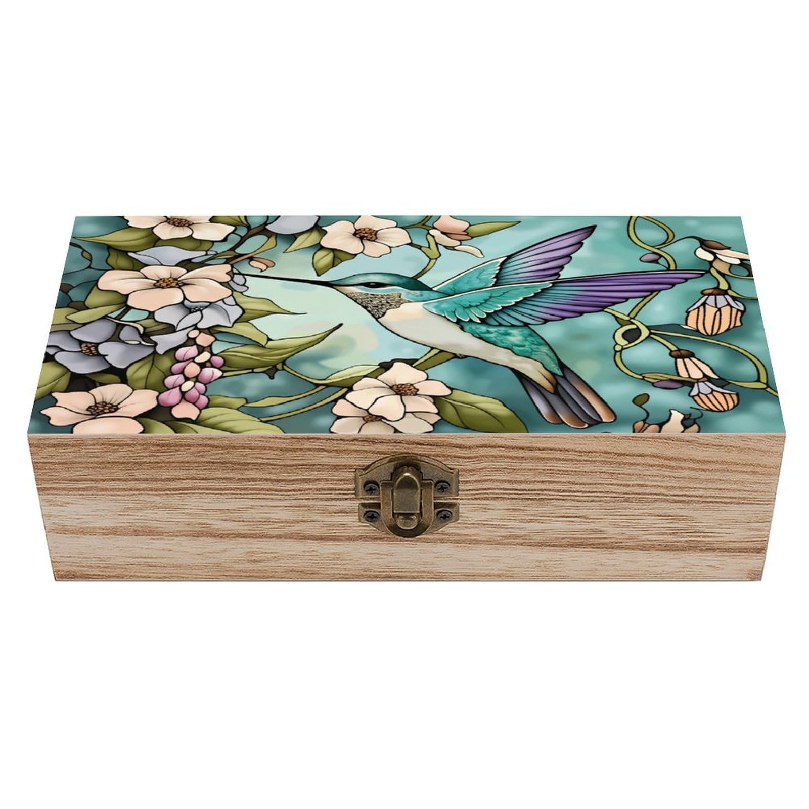asbwuo Hummingbirds And Flowers Vintage Wooden Keepsake Box