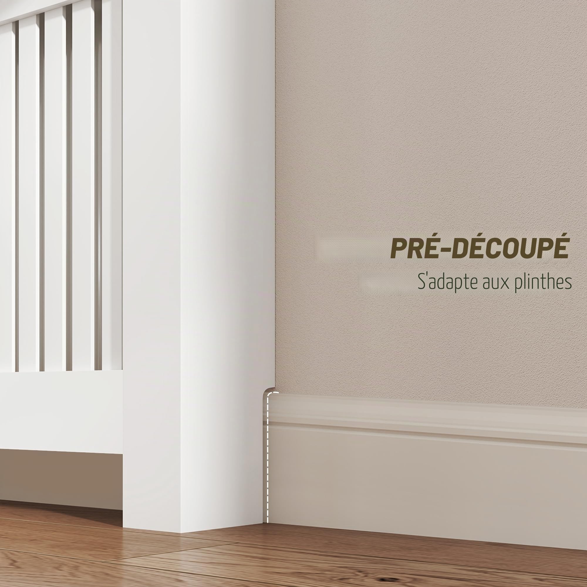 HOMCOM Cache-radiateur à lattes anti-inclinaison avec tiroir de rangement, Cache-radiateur en bois, 112x19x97 cm, Blanc