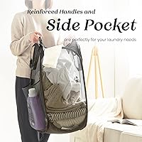 Vista 3 de TECHMILLY Cesta plegable de malla para la ropa sucia con asas resistentes y bolsillo lateral, cestas plegables portátiles para ropa para dormitorio