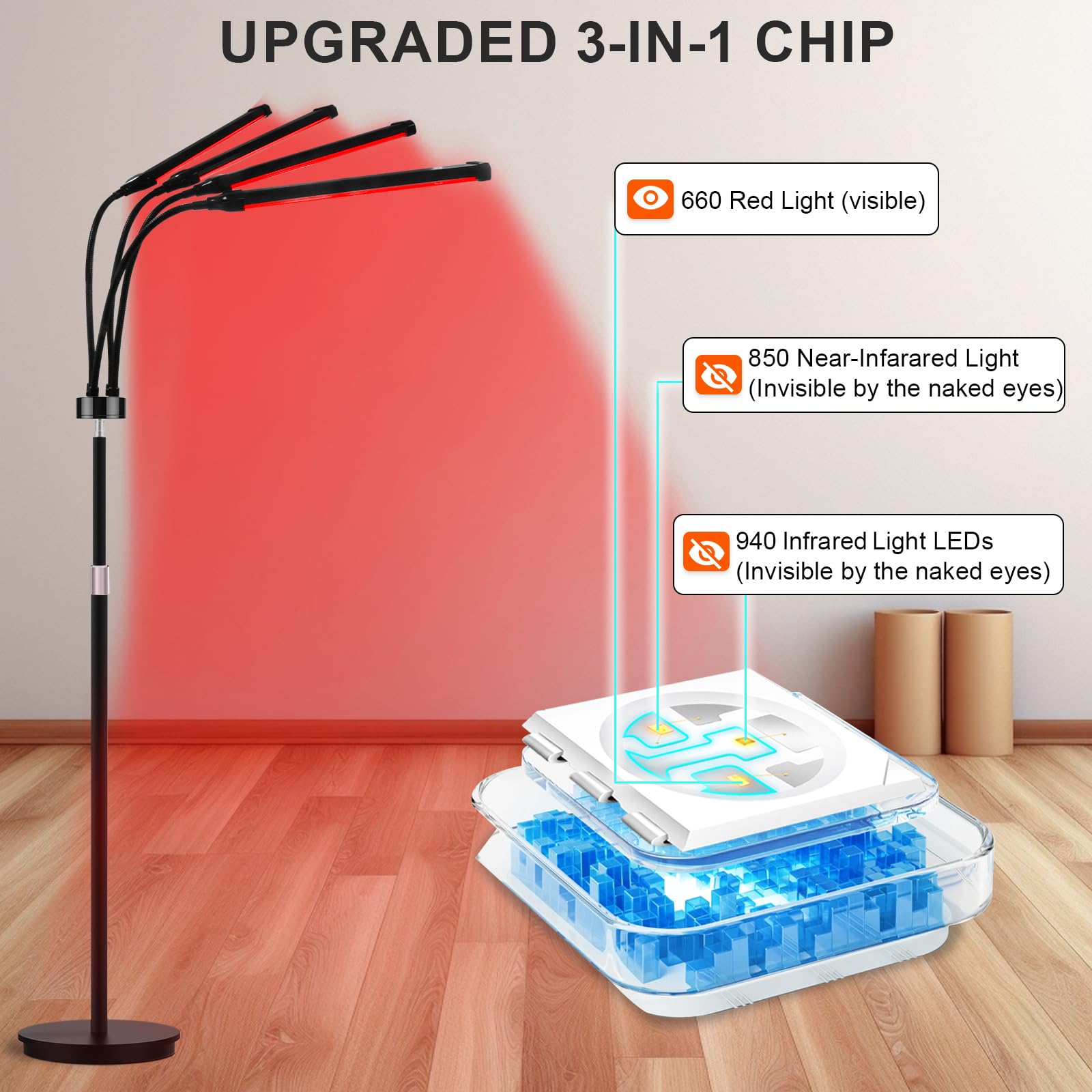 Lampada a luce rossa, 660 & 850 & 940, 180 LED Red Lighs con timer da 10/20/30 minuti e 5 livelli di luminosità regolabili per l'uso in casa e in ufficio
