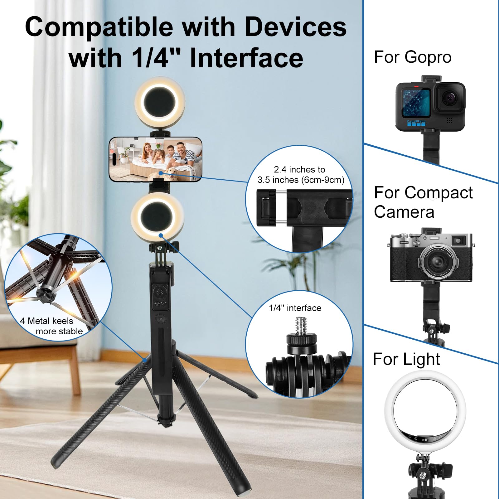 Treppiede Con Tracciamento Viso Automatico - 177.8 Cm, Telecomando, Controllo Gestuale, Per Live Streaming