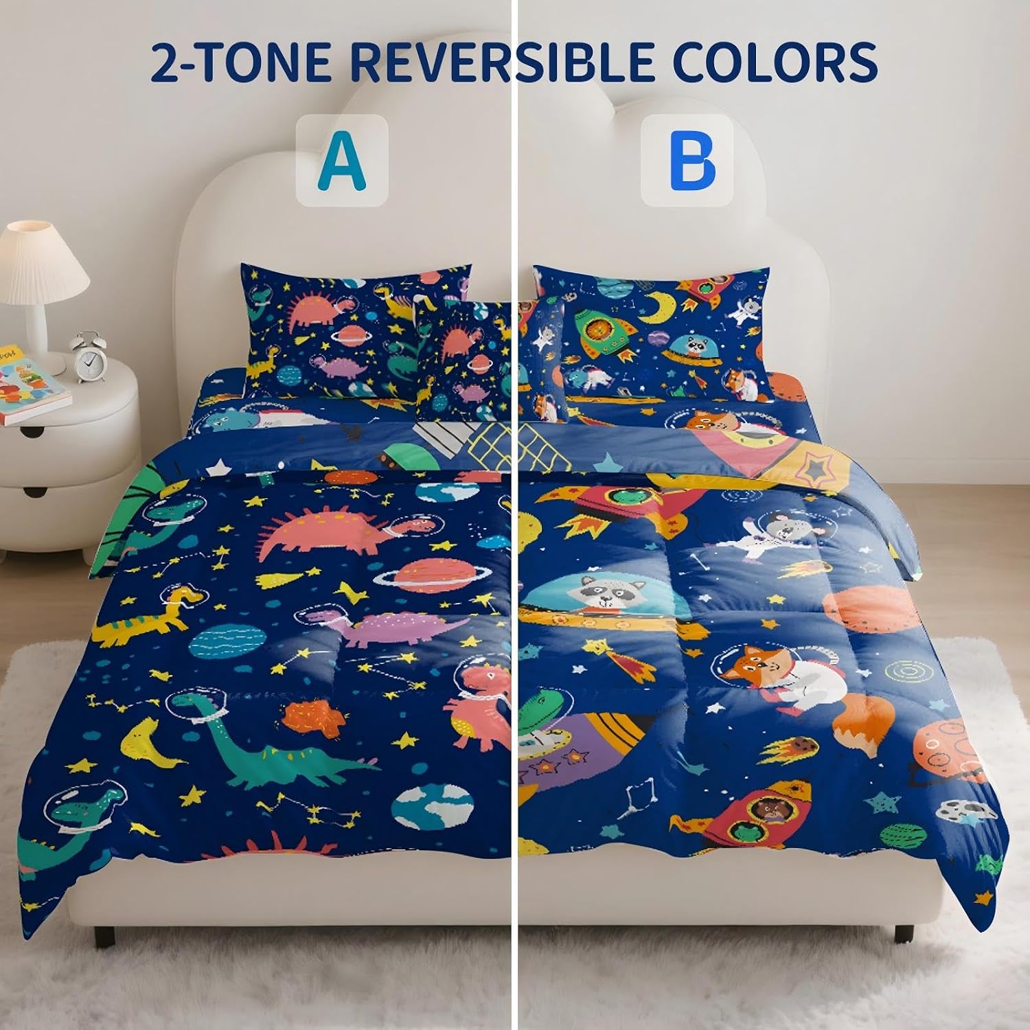 Dinosaur Twin Bedding Sets for Boys, 6 Piece Bed in a Bag, 3D Dinosaur Comforter Set for Girls & Boys with Comforter Sheets, Pillowcases & Shams, Lightweight, Breathable, Easy Care