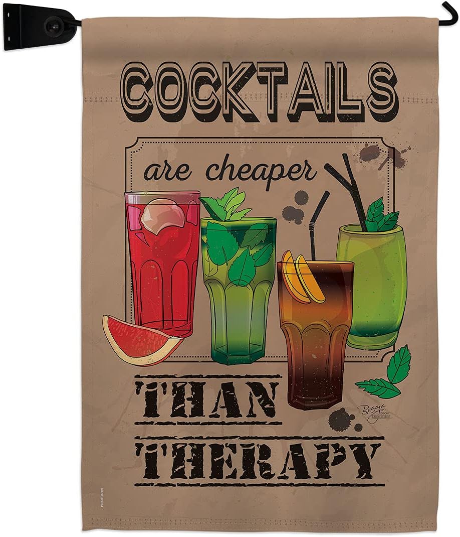 Cocktails are Cheaper Garden Flag Set Wall Holder Beverages Cocktail Margarita Mojito Bloody Mary Mai Tai Summer Tropical Refreshing Small Gift Yard House Banner Made In USA 13 X 18.5