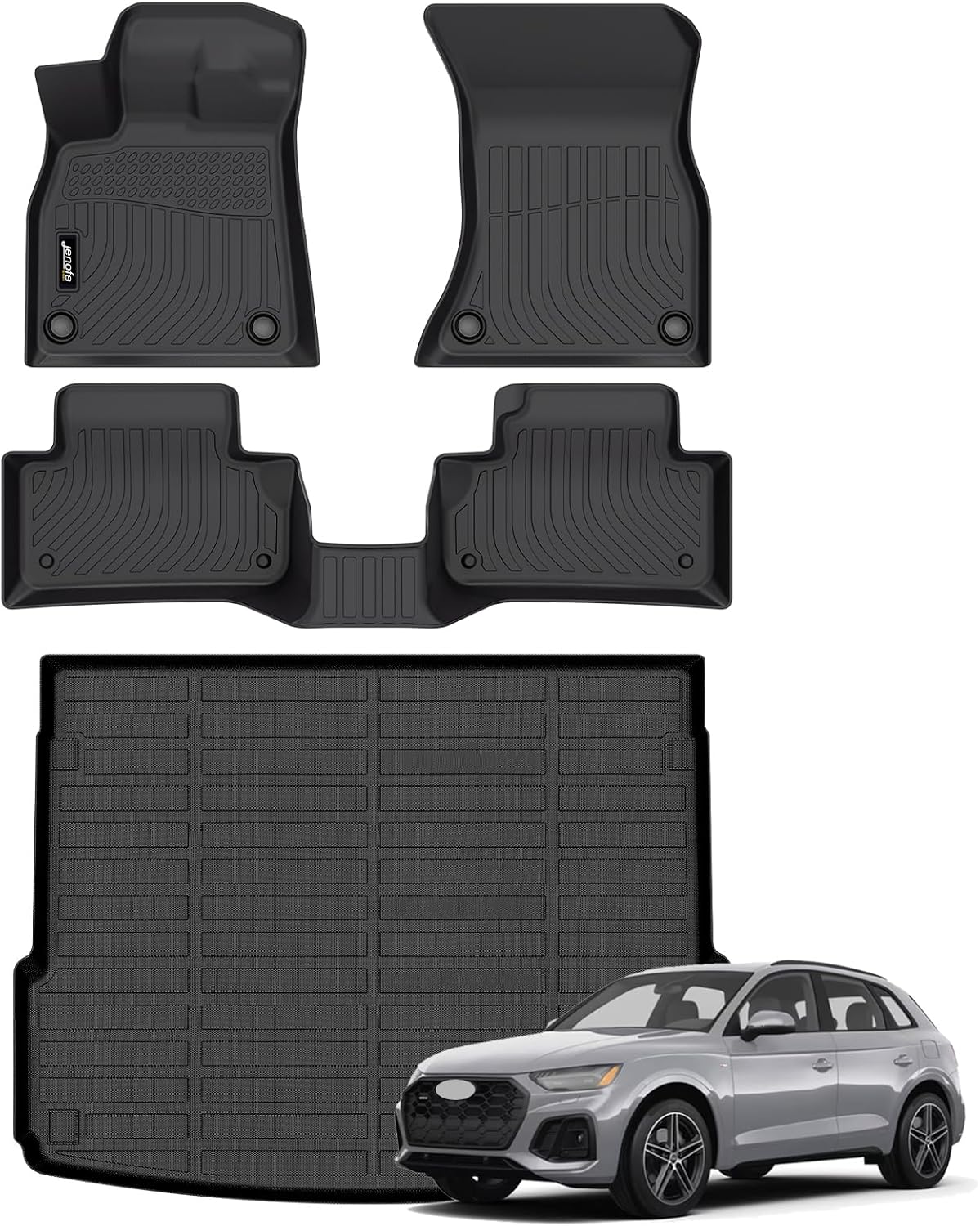 Jenofa-Car Floor Mats & Cargo Liner for Audi Q5/SQ5 (Include Sportback) 2018-2024 All Weather Floor Mats Set Custom Full Set Waterproof Durable Floor Liners for Audi Q5/SQ5 Black Accessories Full Set-Audi Q5 2018-2024