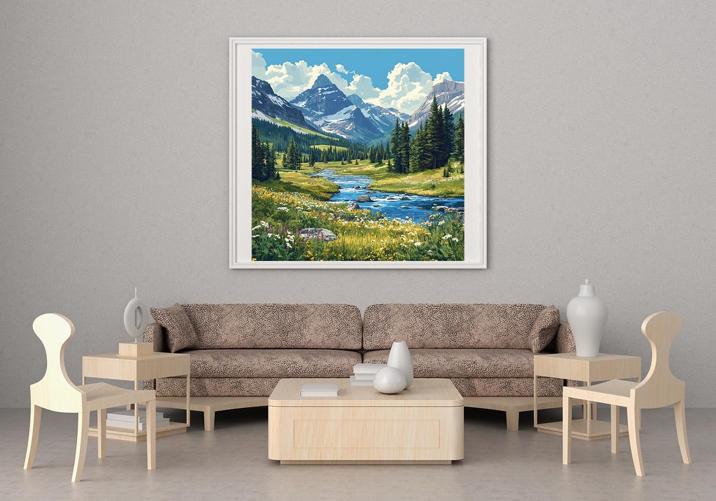 Moohue 14ct Counted Cross Stitch Kits for Adults Mountains River Flowers Printed Stamped Cross Stitch Patterns Kits Cross Stitch Supplies (Mountains River Flowers)