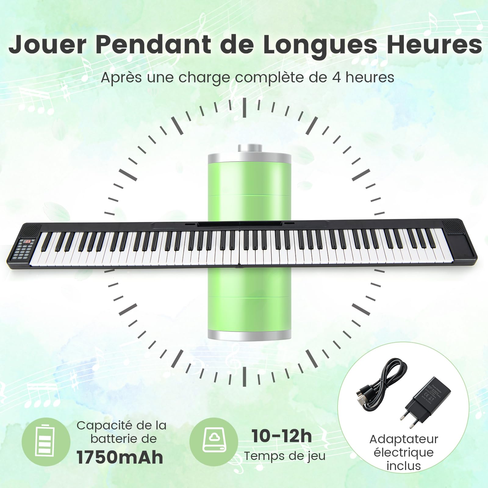 COSTWAY Piano Numérique Pliable à 88 Touches avec Fonction MIDI, Clavier Électronique Portable avec Pédale de Sustain, Sac de Transport pour Débutants, Enfants et Adultes