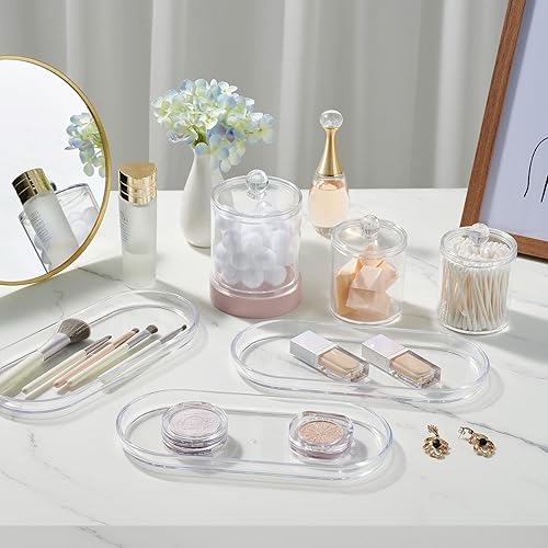 Miniatura 5 de SheeChung Bandeja de tocador acrílica, paquete de 2, transparente, 9.65 x 4.5 x 0.79 pulgadas, bandeja Catchall, dispensador de bandeja