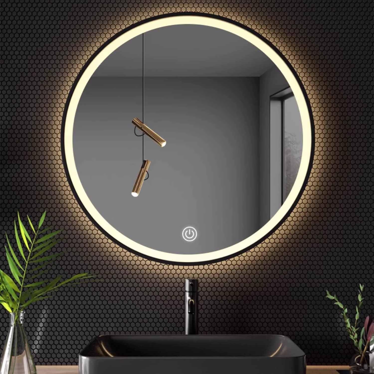 Miroir mural de salle de bain 60 cm doré rond avec éclairage LED 3 tons