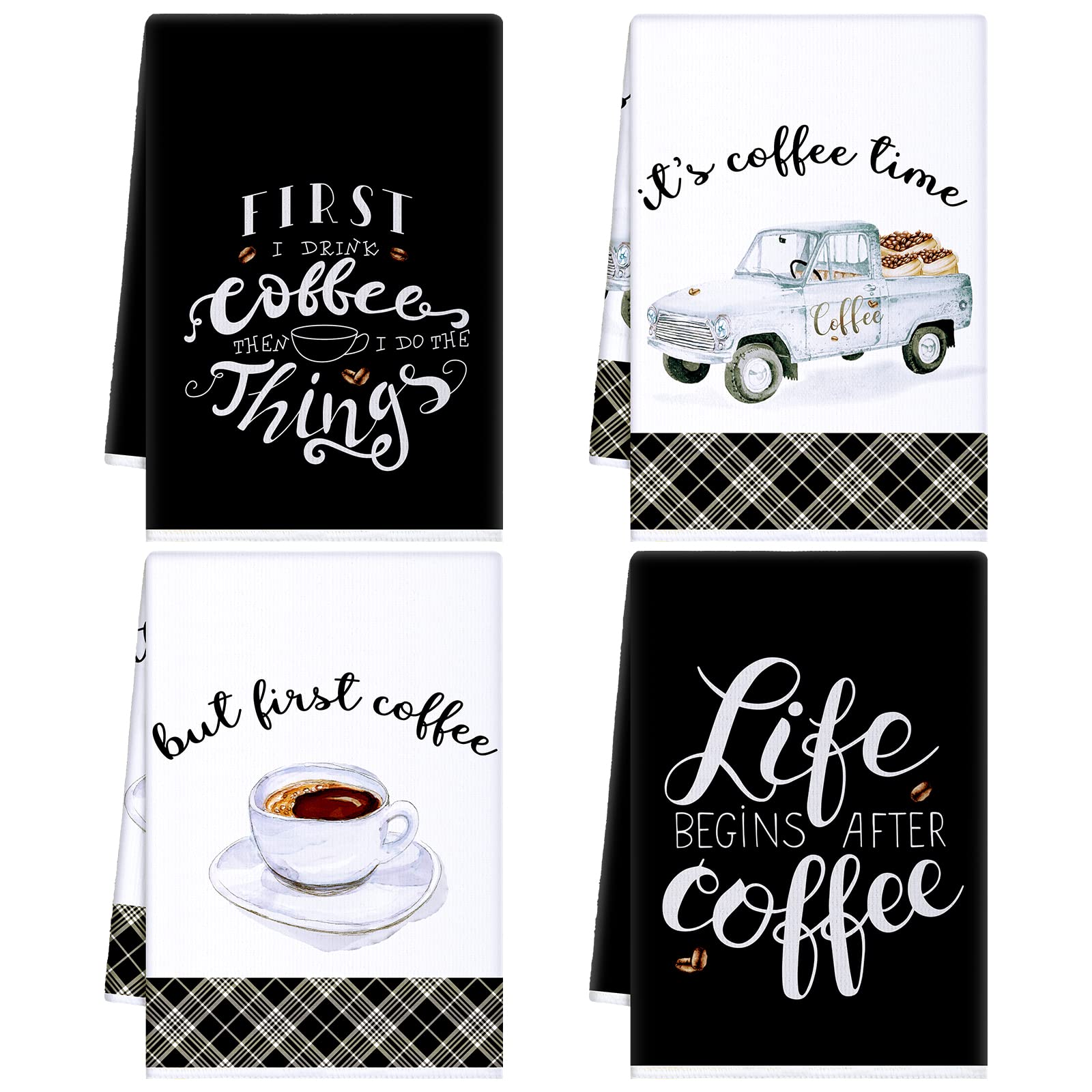 Torchons de cuisine style camion de ferme | Lot de 4 essuie-mains absorbants