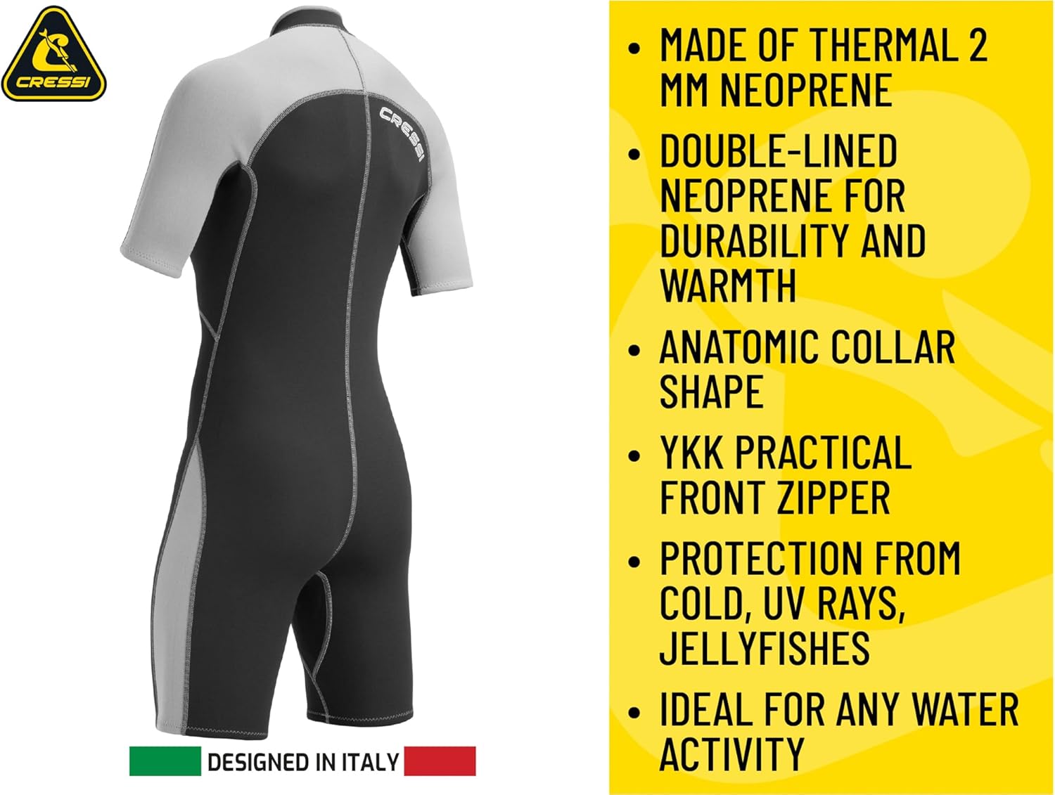 Cressi Lido 2 mm Lady Short Sleeves Short Wetsuits, Black/Aquamarine, L - Image 5