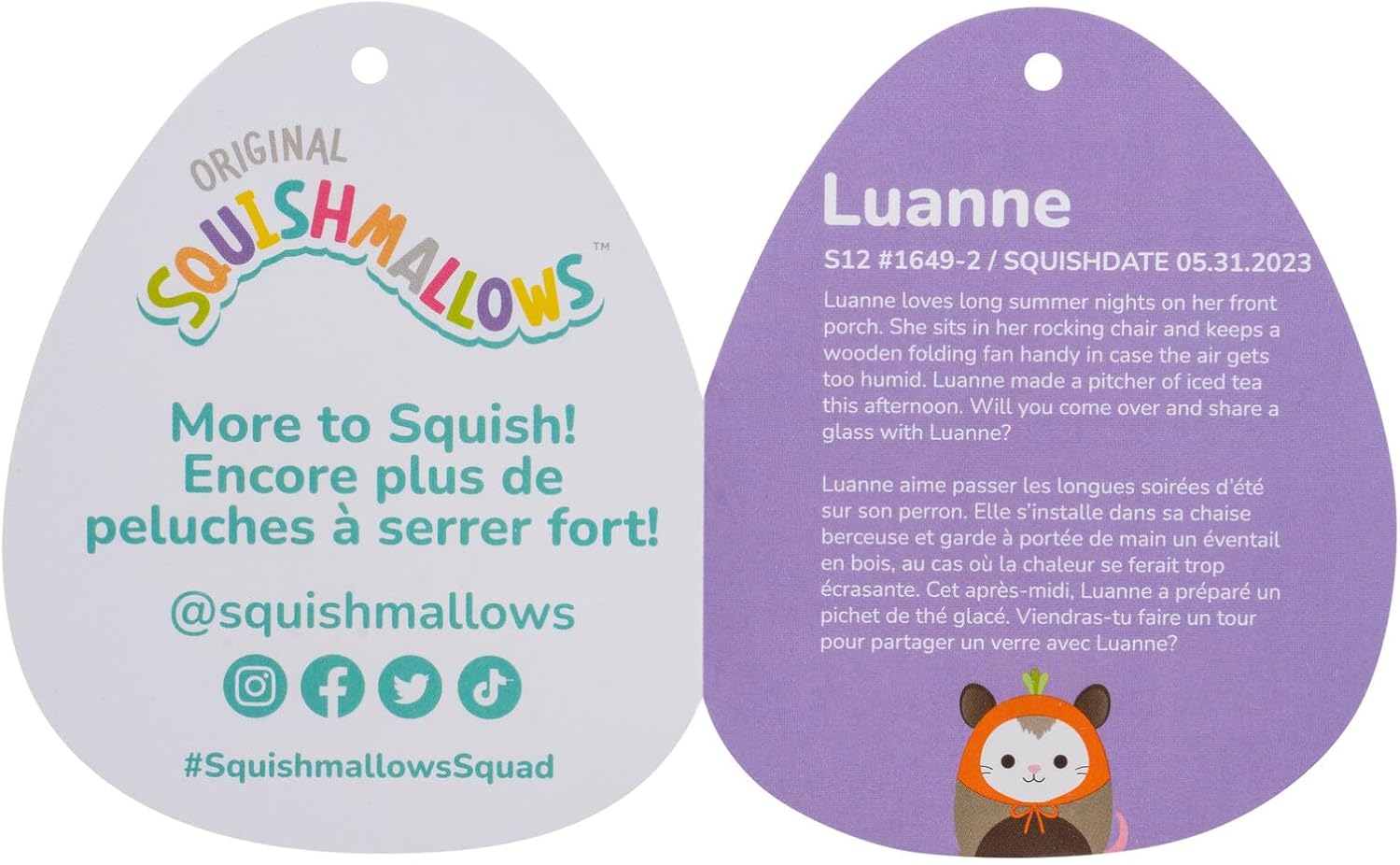 Squishmallows Original 12-Inch Luanne Grey Opossum with Carrot Hat - Official Jazwares Plush