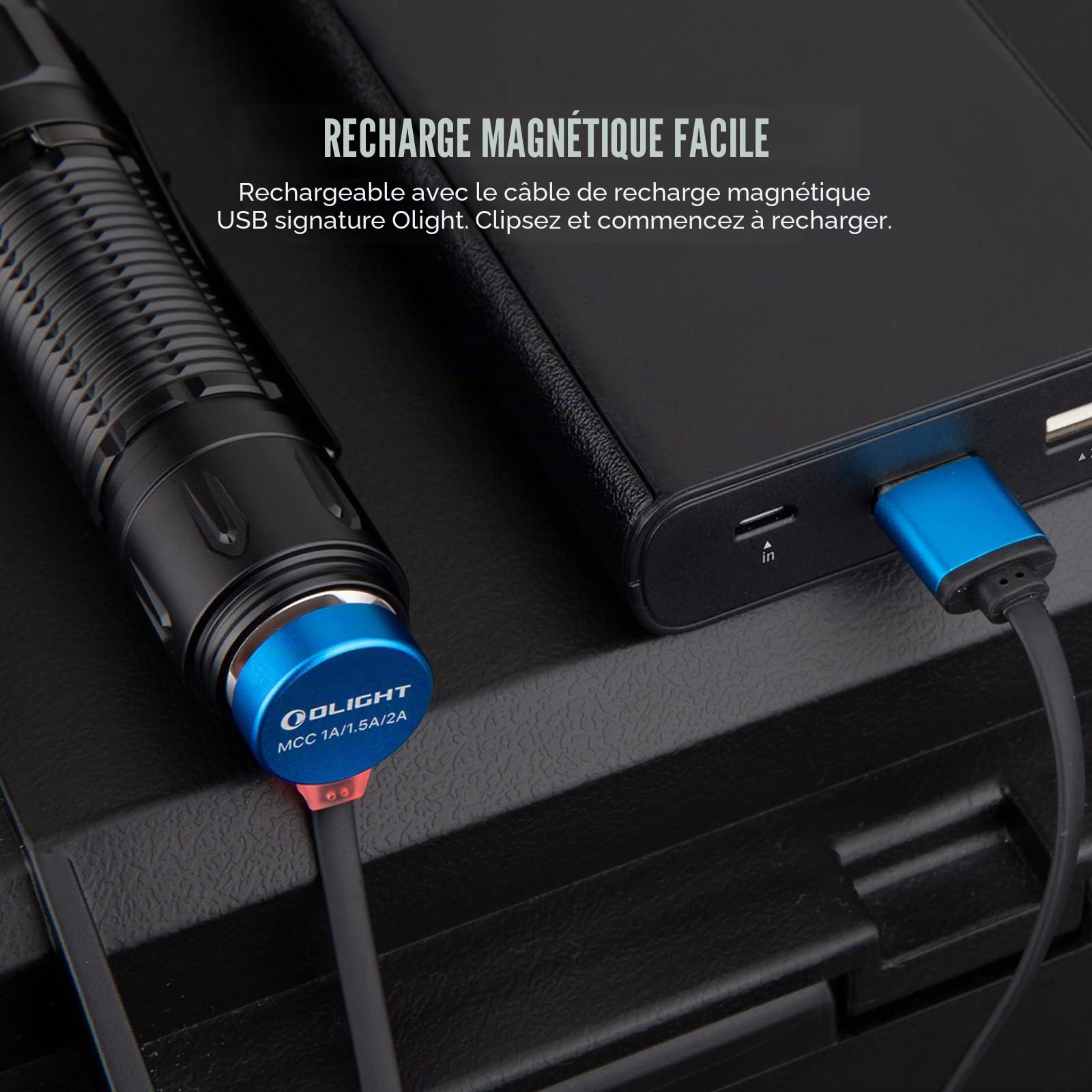 Olight Warrior 3S Lampe Torche Tactique Lampe de Poche 2300 Lumens Puissante Double Interrupteur Rechargeable avec un Capteur de Proximité pour l'Extérieur, le Camping, la Randonnée (Noir)