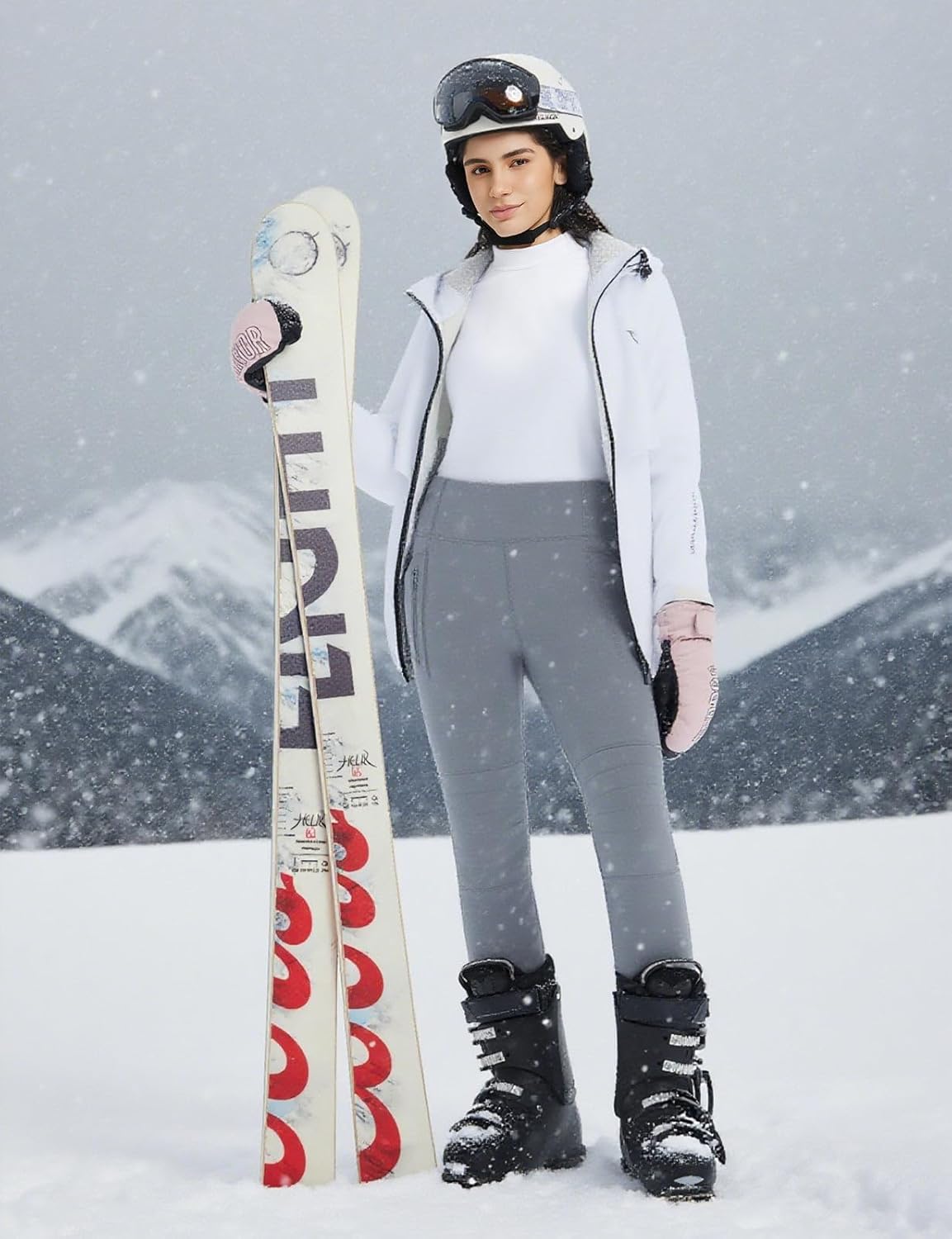 baleaf Thick Leggings for Women Water Resistant Snow Pants Fleece Lined Leggings Winter Ski Hiking Pants with Zip Pockets - Image 2