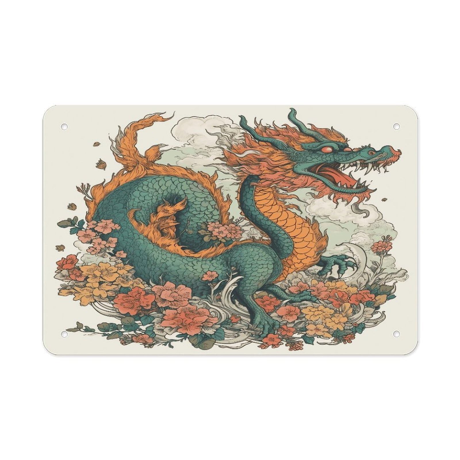 Fodpand Style Flowers And Dragons Wall Art Metal Signs Tin Sign