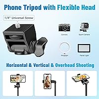 Vista 3 de Victiv - Trípode para teléfono de 1.78 metros (70 pulgadas), trípode para iPhone con control remoto y soporte para teléfono, resistente y estable