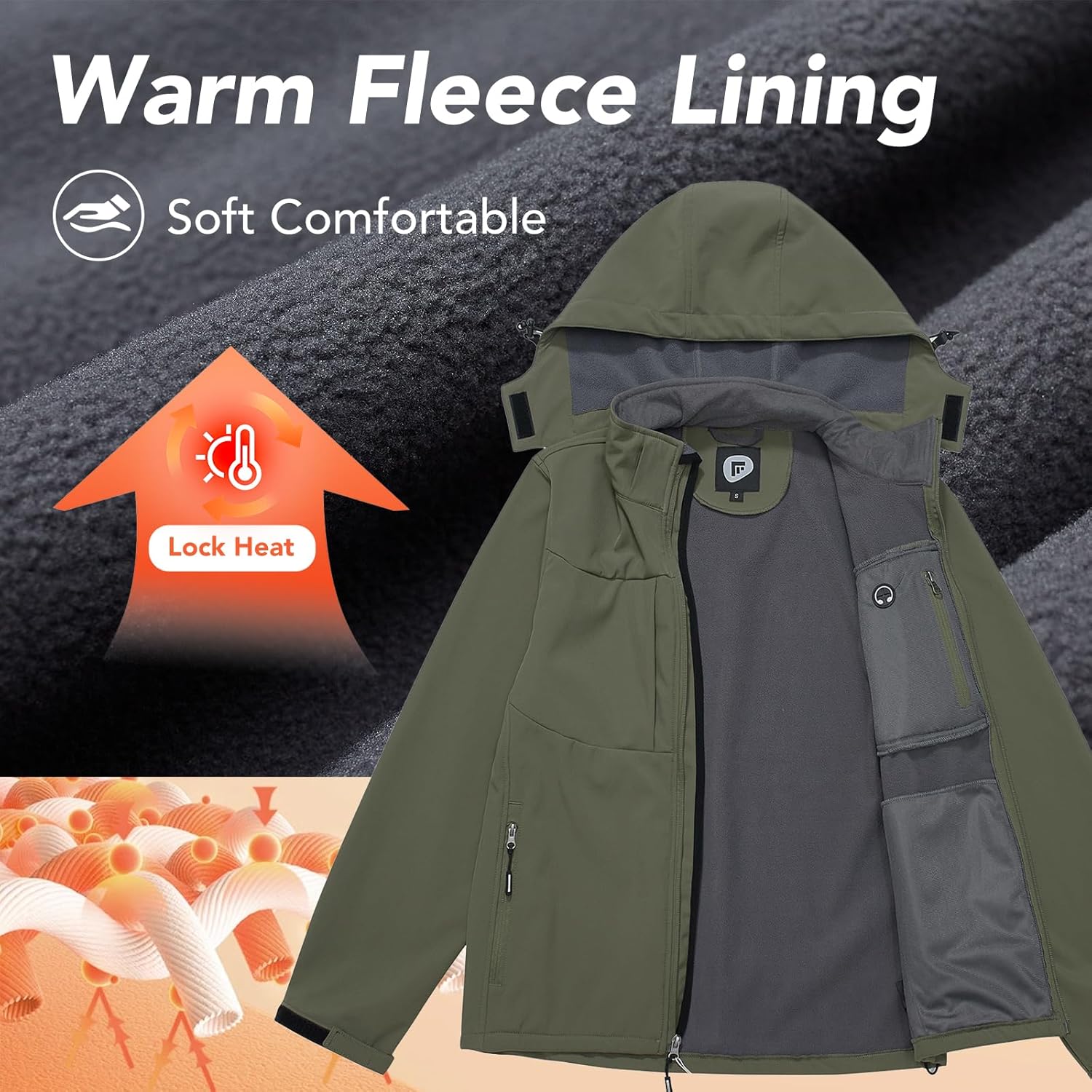 FARVALUE Men's Hooded Softshell Jacket Water Resistant Lightweight Insulated Fleece Lined Windbreaker - Image 3