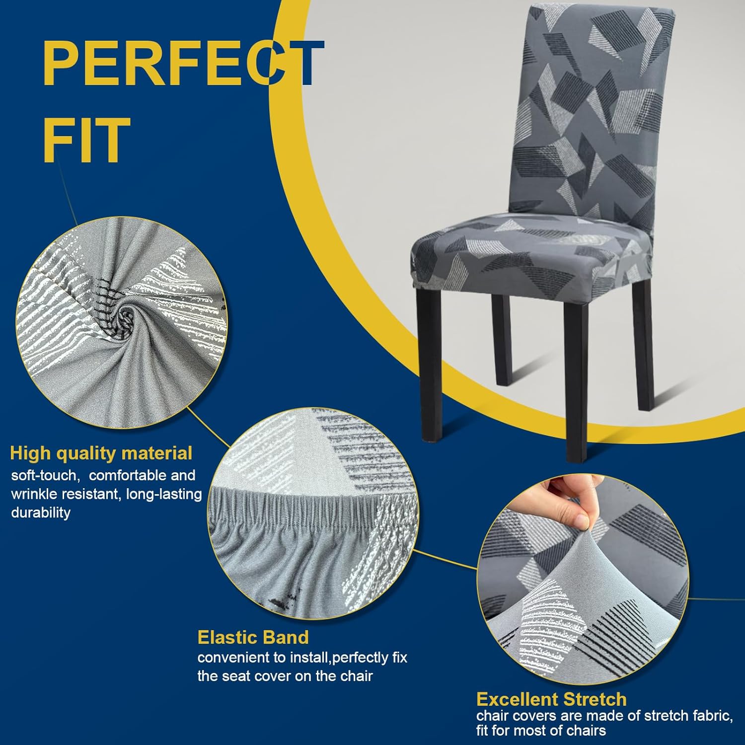 Chair Covers, Stretch Kitchen Dining Room Chair Covers Set of 6, Removable Washable Dining Chair Slipcovers for Home, Hotel, Banquet