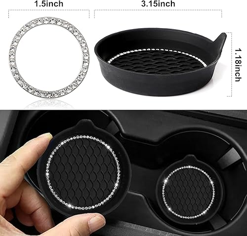 Miniatura 3 de Ouzorp Paquete de 2 posavasos brillantes para automóvil, 1 botón de arranque para automóvil, impermeable, antideslizante, a prueba de derrames, con