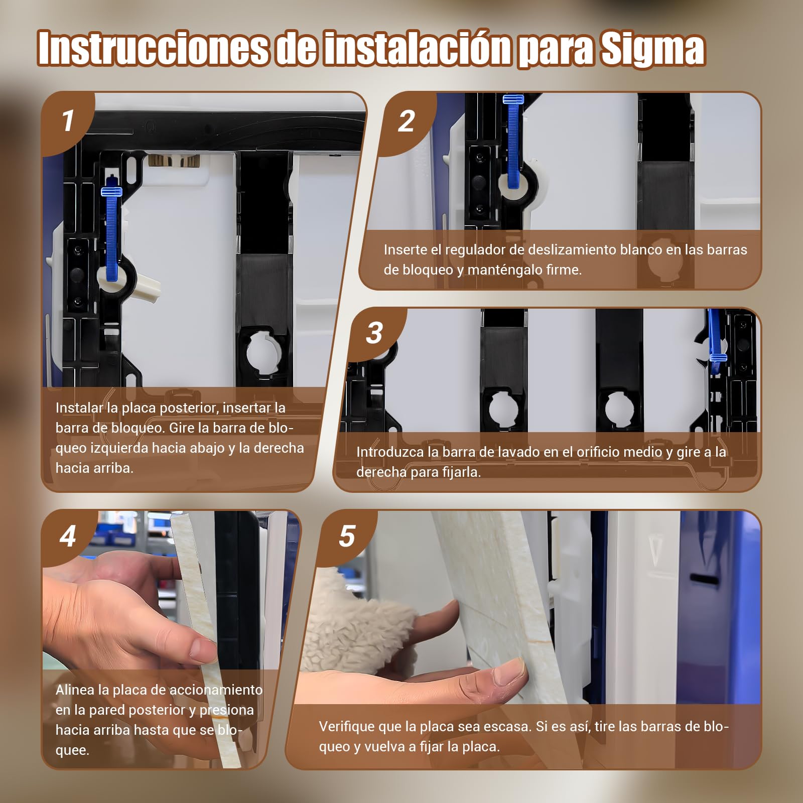 Placca di Comando WC Compatibile con Geberit Duofix Sigma, Delta e Basic, Ricambio con Set di Barre di Spinta e Telaio di Montaggio per UP300 & UP320, 245 x 164 mm(Grigio chiaro-Y8)