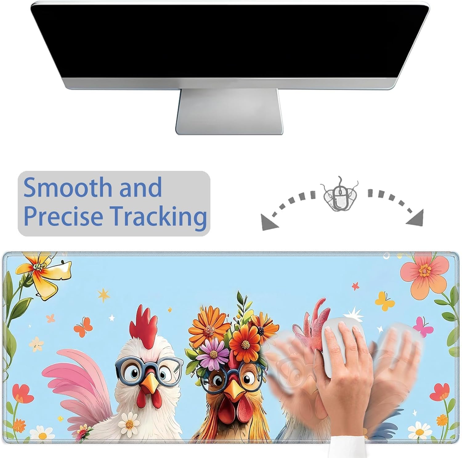 Desk Mat Large Gaming Mouse pad Set 31.5x11.8 inch [4in1Mousepad + Keyboard Wrist Rest+Mouse Wrist Rest+Coaster ] with Ergonomic Desk Pad for Home Office Table Computer - Cute Chicken - Image 5