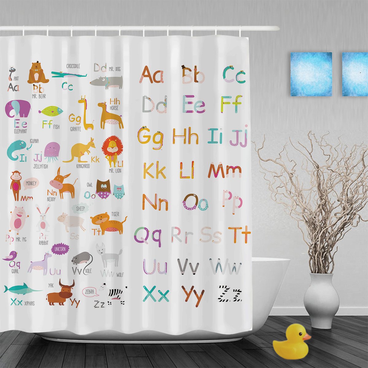 Miyotaa Duschvorhang Mit ABC-Alphabet – 152x180 Cm, Polyester, Wasserdicht | Lernvorhang Für Kinder, Inkl. 12 Haken