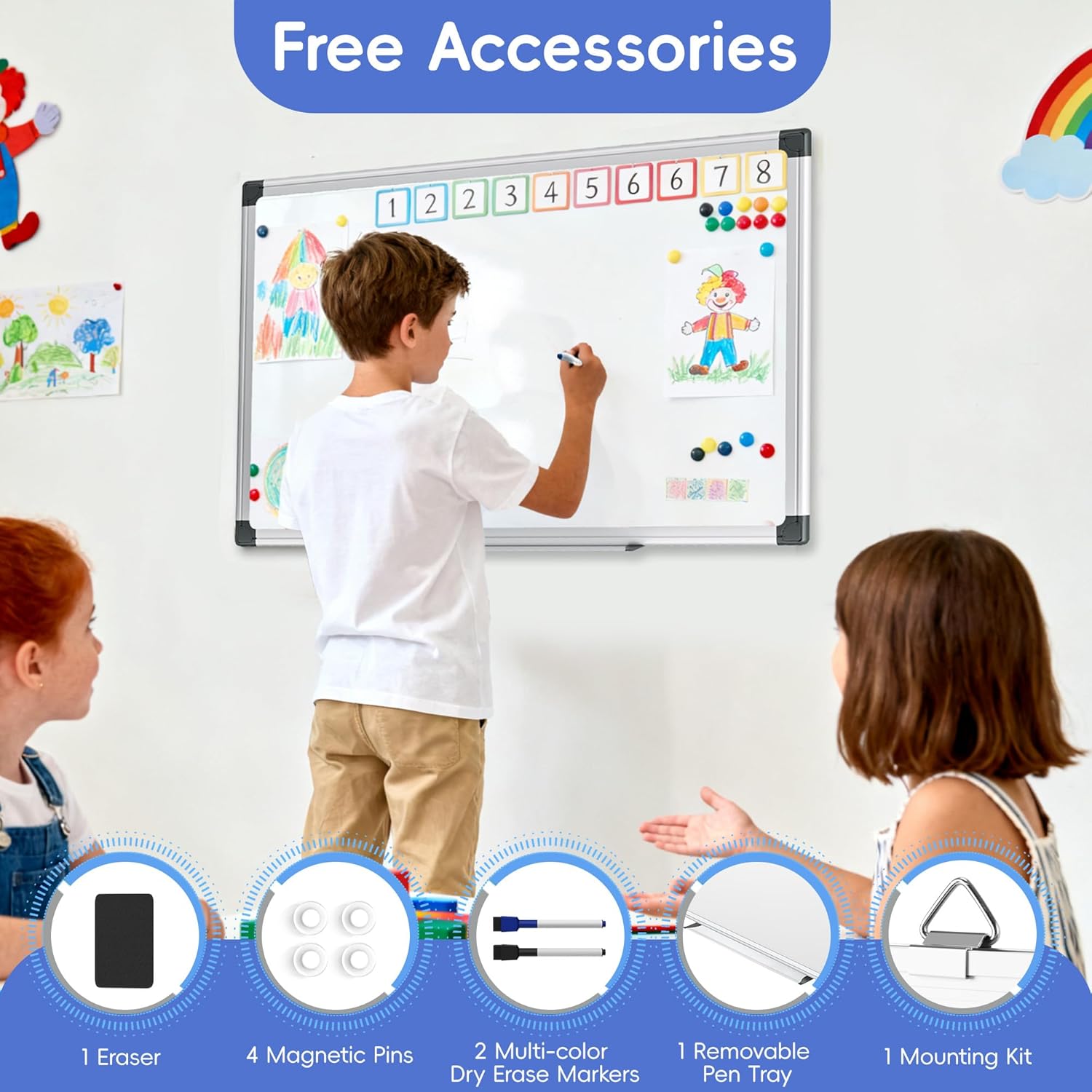 VUSIGN Magnetic Dry Erase White Board for Wall 24"×18"- 1 Eraser, 2 Markers, 4 Magnets, Aluminum Frame Whiteboard for Home, School, Office 24" x 18"