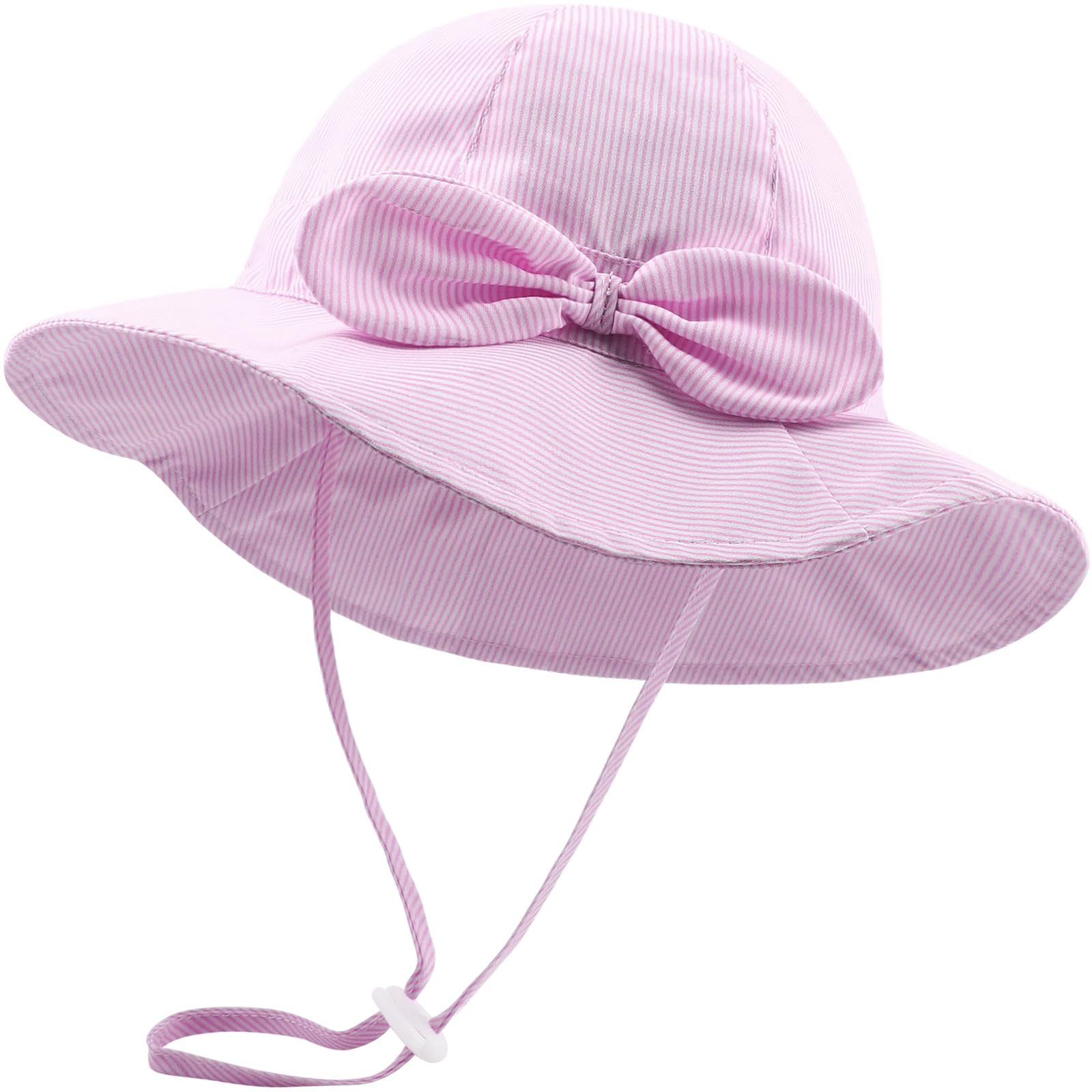 DRESHOW Baby Sun Hat Toddler Sun Protection Beach Cap with Bow Wide Brim Unisex Summer Bucket Hats with Chin Strap UPF 50+