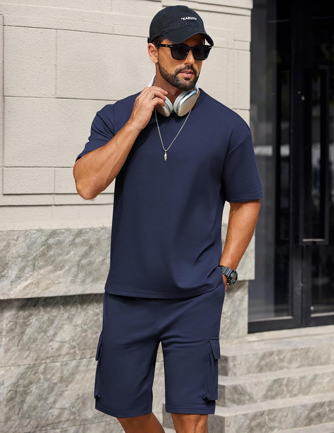 COOFANDY Men's Shirt and Shorts Set 2 Piece Fashion Summer Tracksuits Cotton Oversized T-Shirts Cargo Shorts Outfits - Image 4