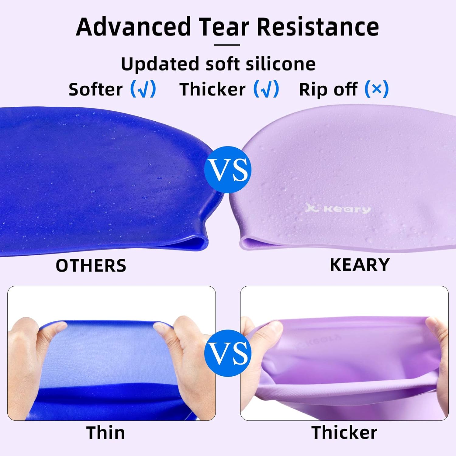 Keary 2 Pack Silicone Swim Cap for Long Hair Women Girls Waterproof Pool Swimming Cap Cover Ears to Keep Your Hair Dry, 3D Ergonomic Stretchable Durable and Anti-Slip, Easy to Put On and Off : Sports & Outdoors