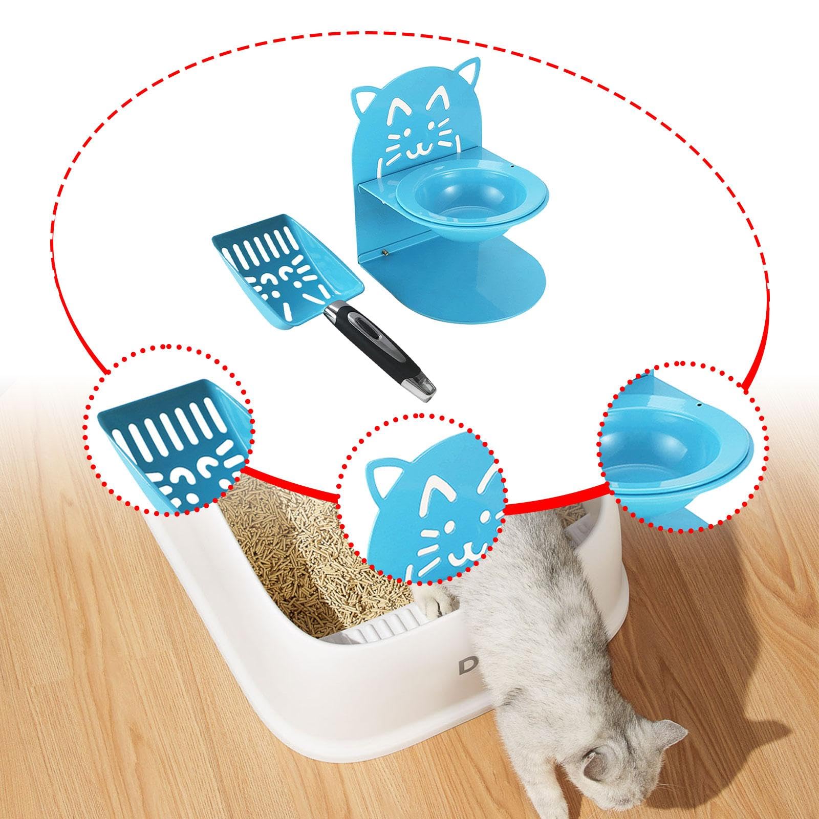 Pala para Arena de Gatos, Cuenco Alto para Gatos, Suministros Ergonómicos para Mascotas, Comedero Extraíble con Colador para Excrementos, Uso en Inter, Azul, Individual