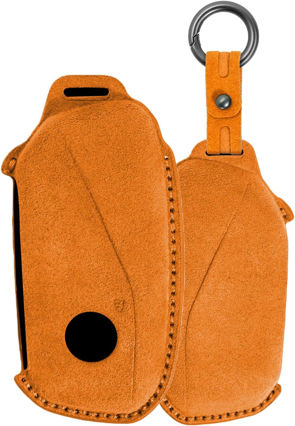 4 Buttons Premium Leather Key Fob Cover Compatible with BMW 2 5 7 Series X1 X2 X3 X5 X6 X7 XM IX IX3 I5 I7 Intelligent Auto Key fob Cover Decorative Keychain Orange