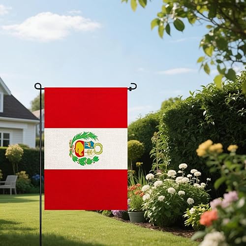 Miniatura 5 de Banderas de jardín de Perú pequeña bandera peruana de 12 x 18 pulgadas, bandera de arpillera de doble cara para decoración de patio, porche y patio