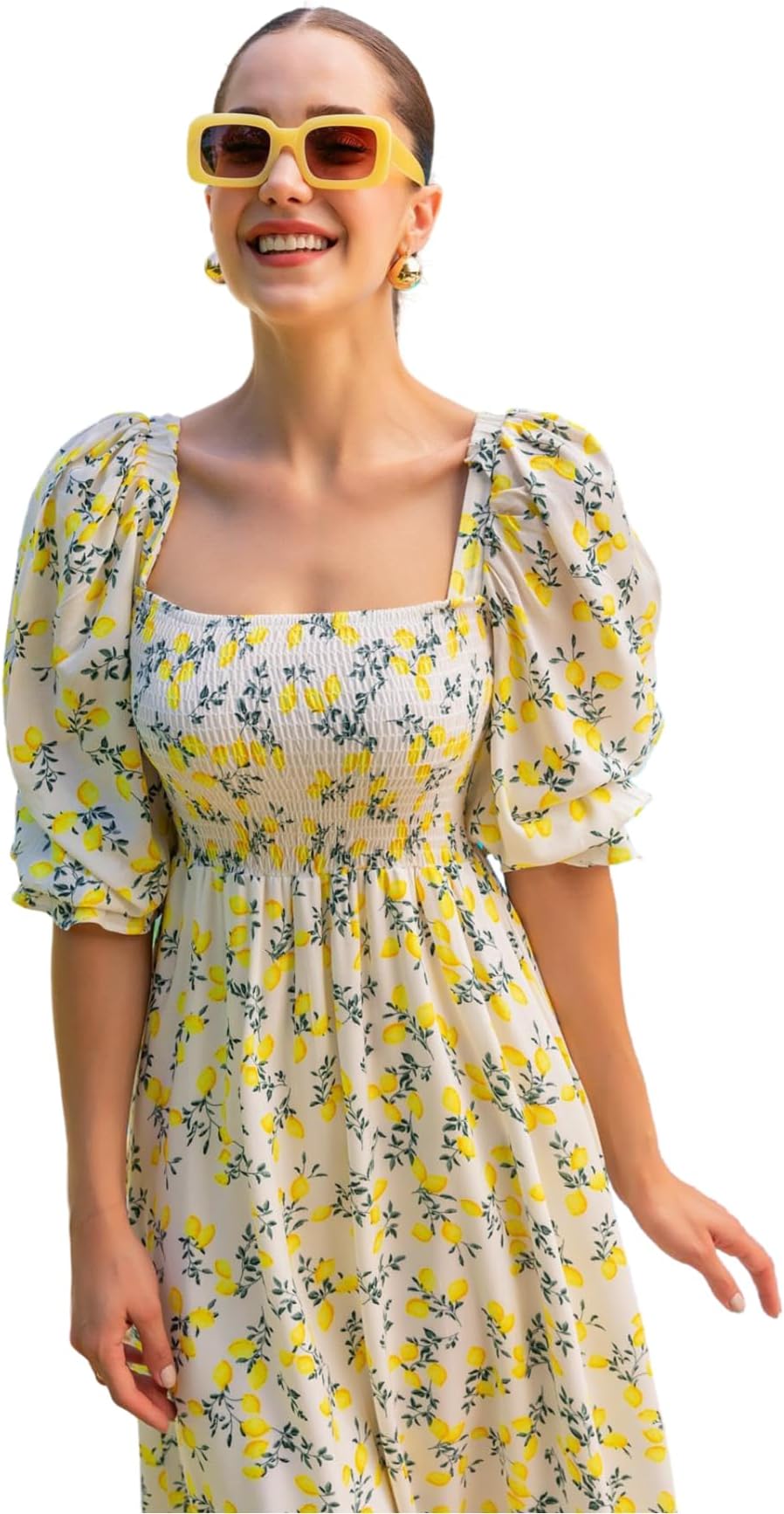 Sheetal AssociatesWomen's Maxi Floral Print Crepe Puff Sleeves Casual Dress