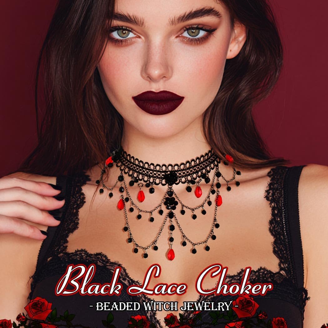 JAKAWIN Black Lace Choker Necklace Gothic Layered Pendant Necklaces for Women - Image 5