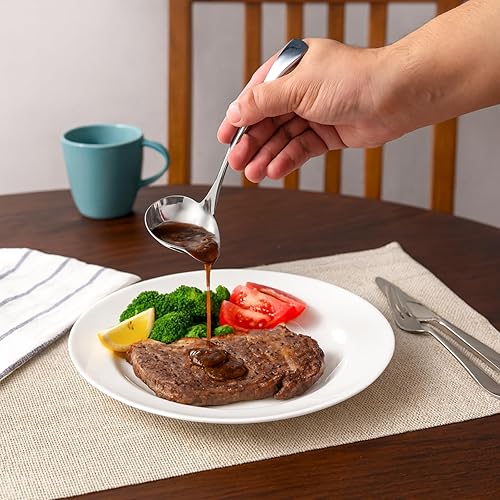 Miniatura 3 de IMEEA Cucharón pequeño para salsa con boquilla de vertido de acero inoxidable 18/10 Cuchara para rociar salsa, 7 pulgadas