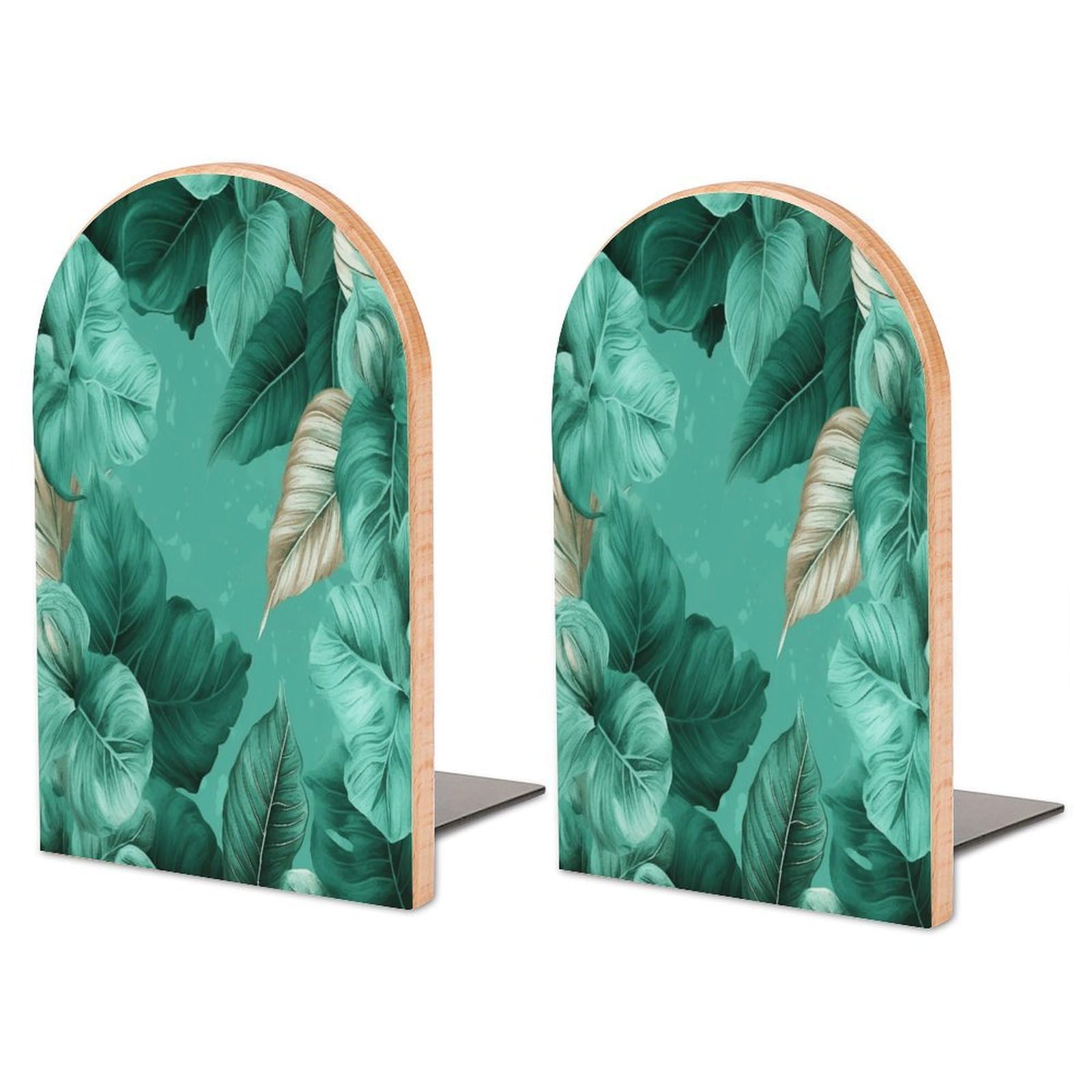Sujetalibros de madera turquesa con soporte de metal antideslizante para estantes y oficina