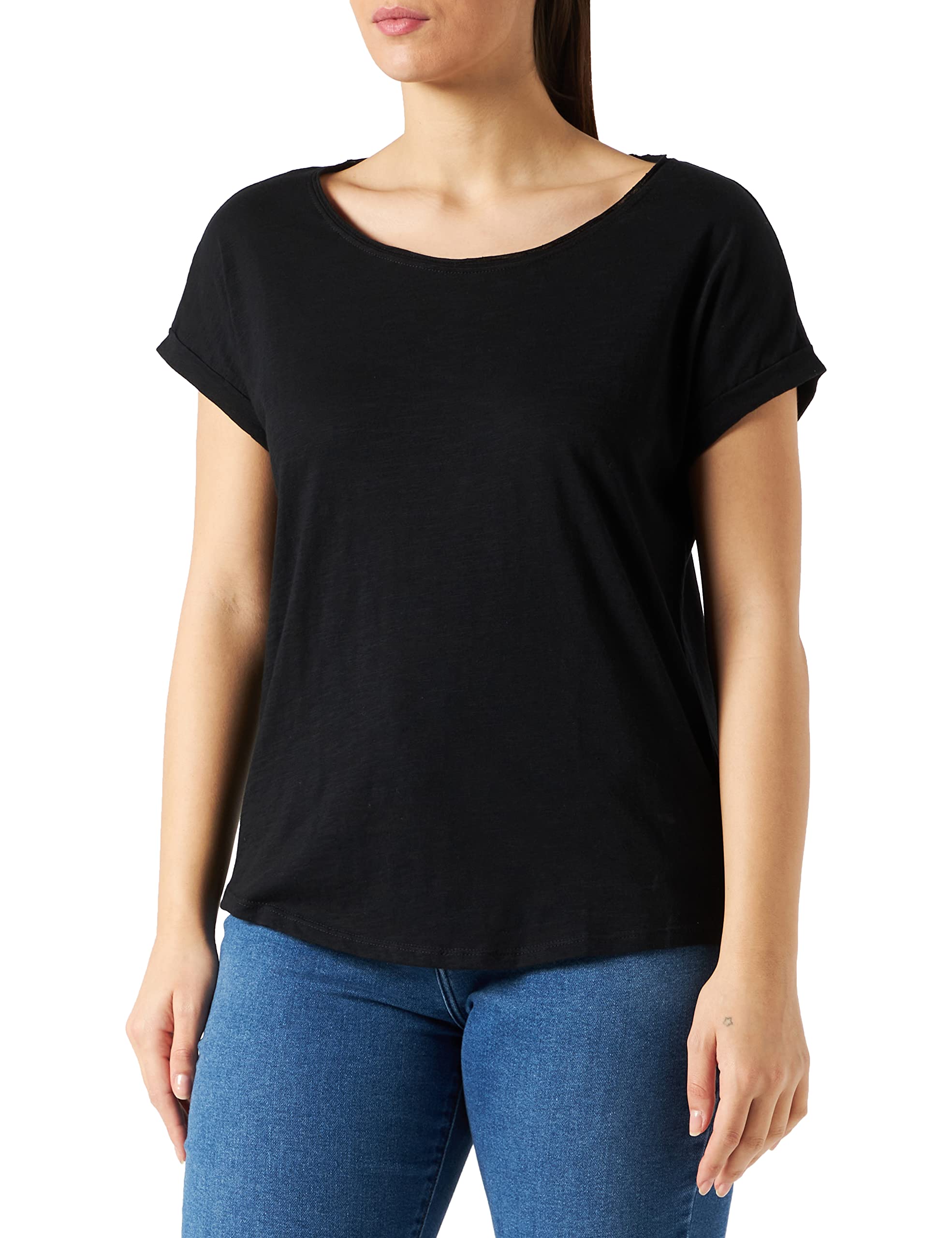 Build your Brand Womens Ladies Long Slub Tee T-Shirt, Black, 3XL EU