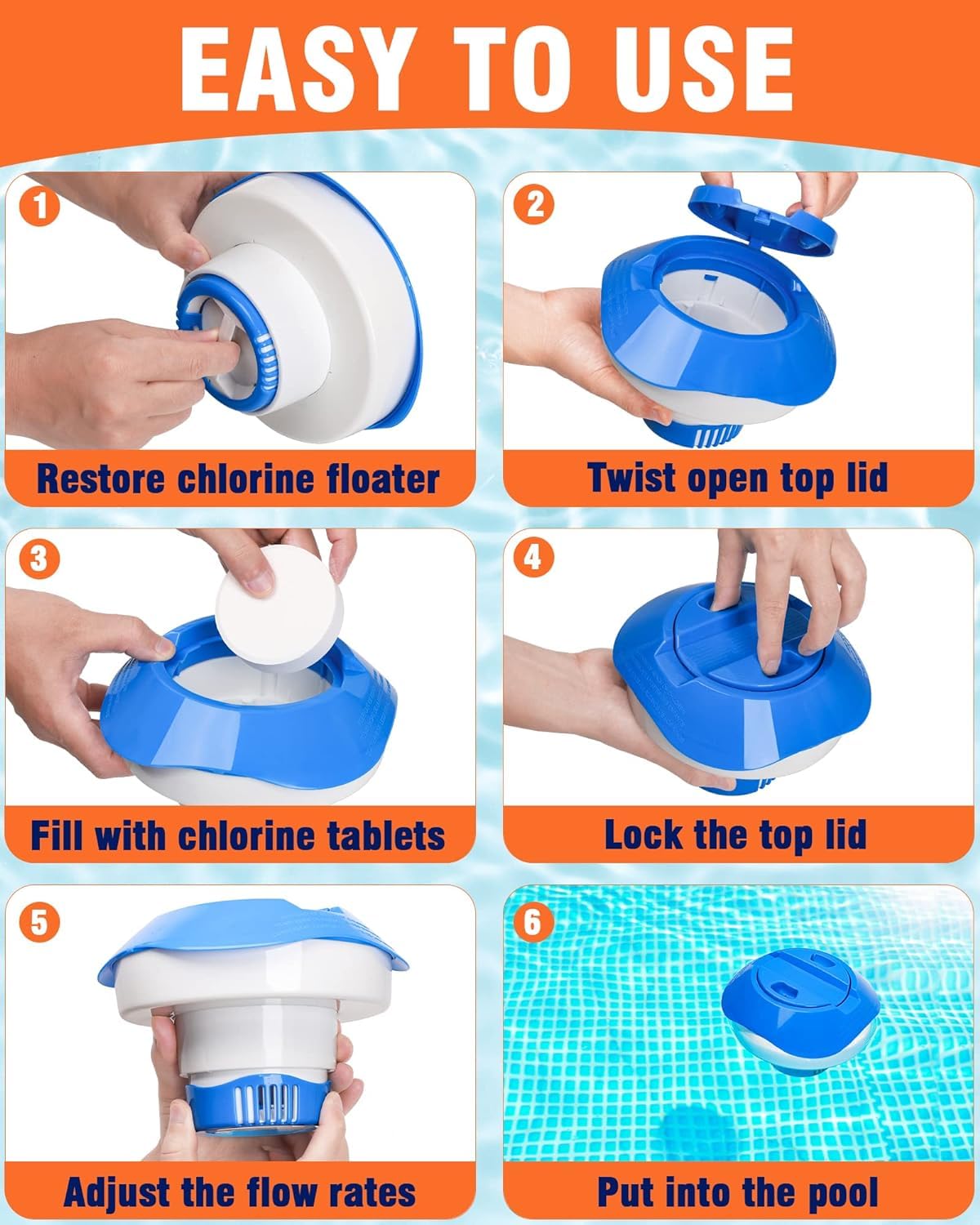 7 Pouces Distributeur de Chlore Flottant, Distributeur de Chlore pour Piscine, Diffuseur Flottant, Diffuseur Chlore Piscine, Distributeur de Chlore, pour Piscine/Spa/Aquariums