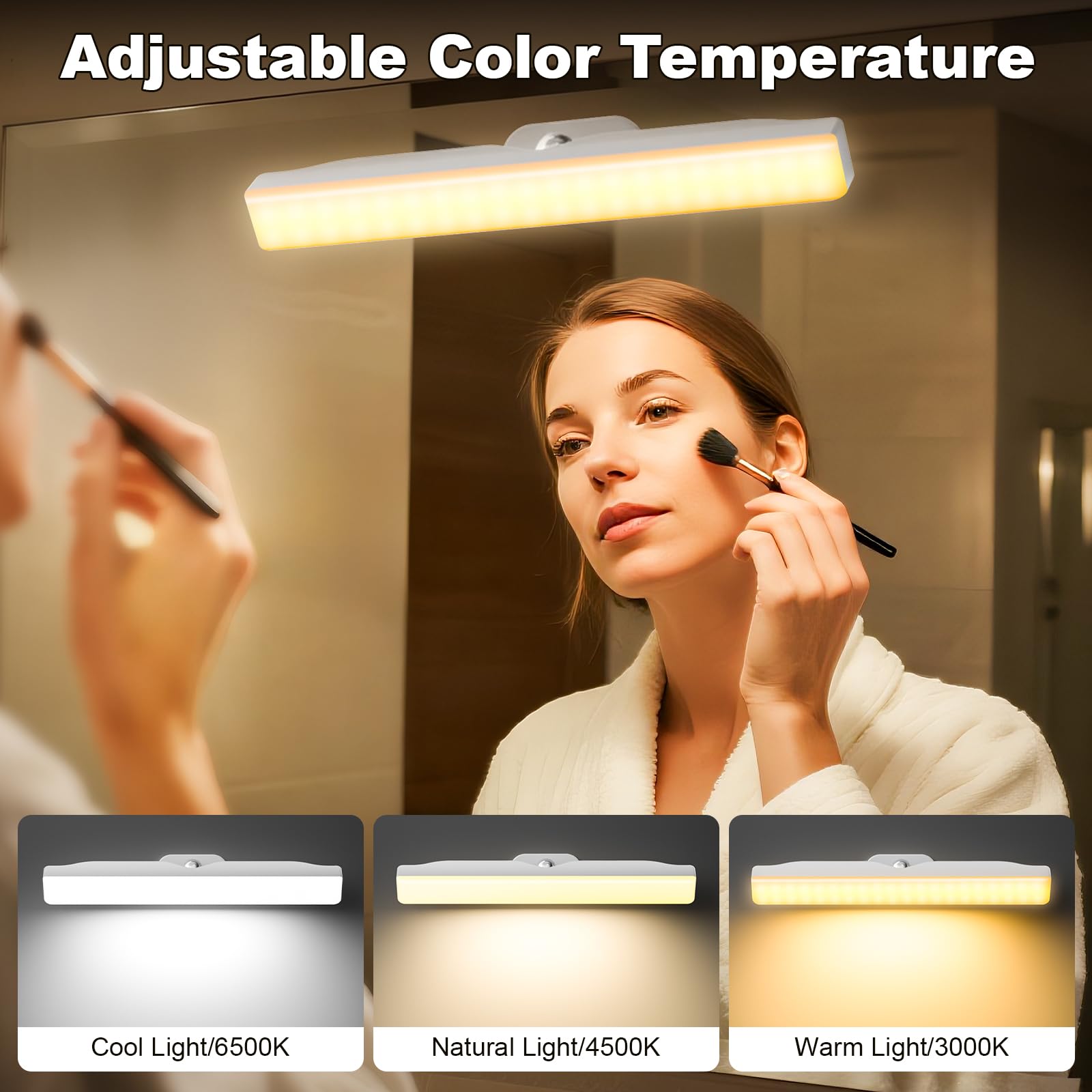 Lamparas Sin Cables Led Luces Tocador, 4000mAH Recargable Luces Espejo Maquillaje con Color y Brillo Ajustables, Extraíble 360° Giratorio Lampara Baño para Espejo de Baño Tocador