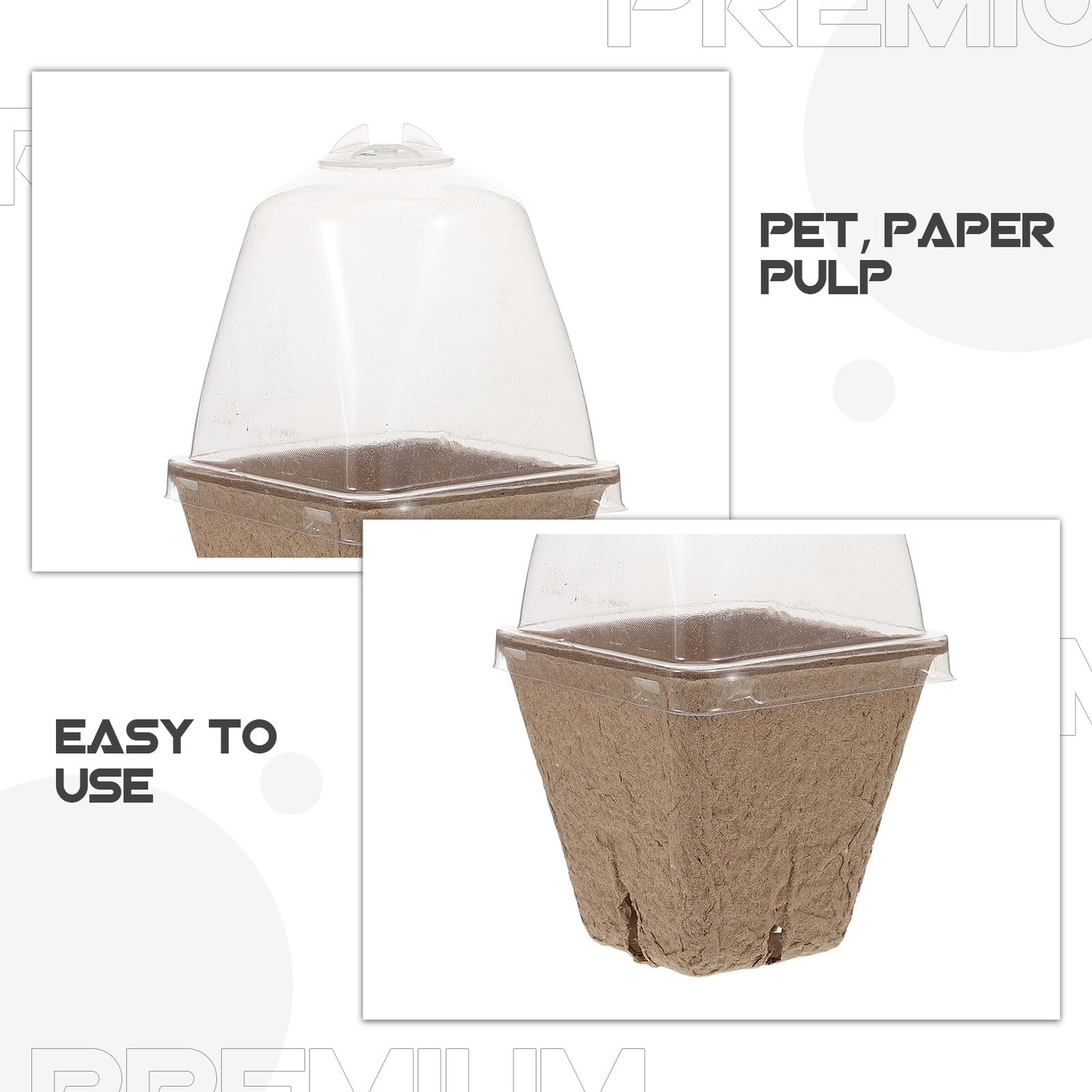 SHINEOFI 36 pièces Pots de Semis Carrés en Fibre de Papier avec Couvercle à Humidité Pots de Plantes pour Jardinage Optimisés pour Gain de Place et Croissance des Semis