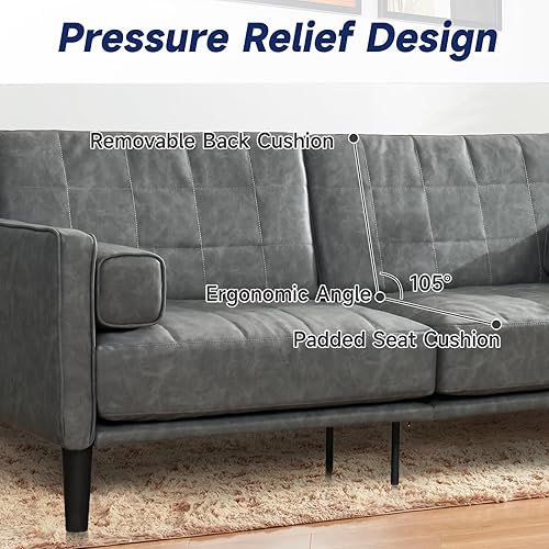 Miniatura 6 de Sofá moderno de mediados de siglo de 70 pulgadas, sofá transpirable de piel sintética con cojinesalmohadas tapizados, sofás biplaza y sofás, para