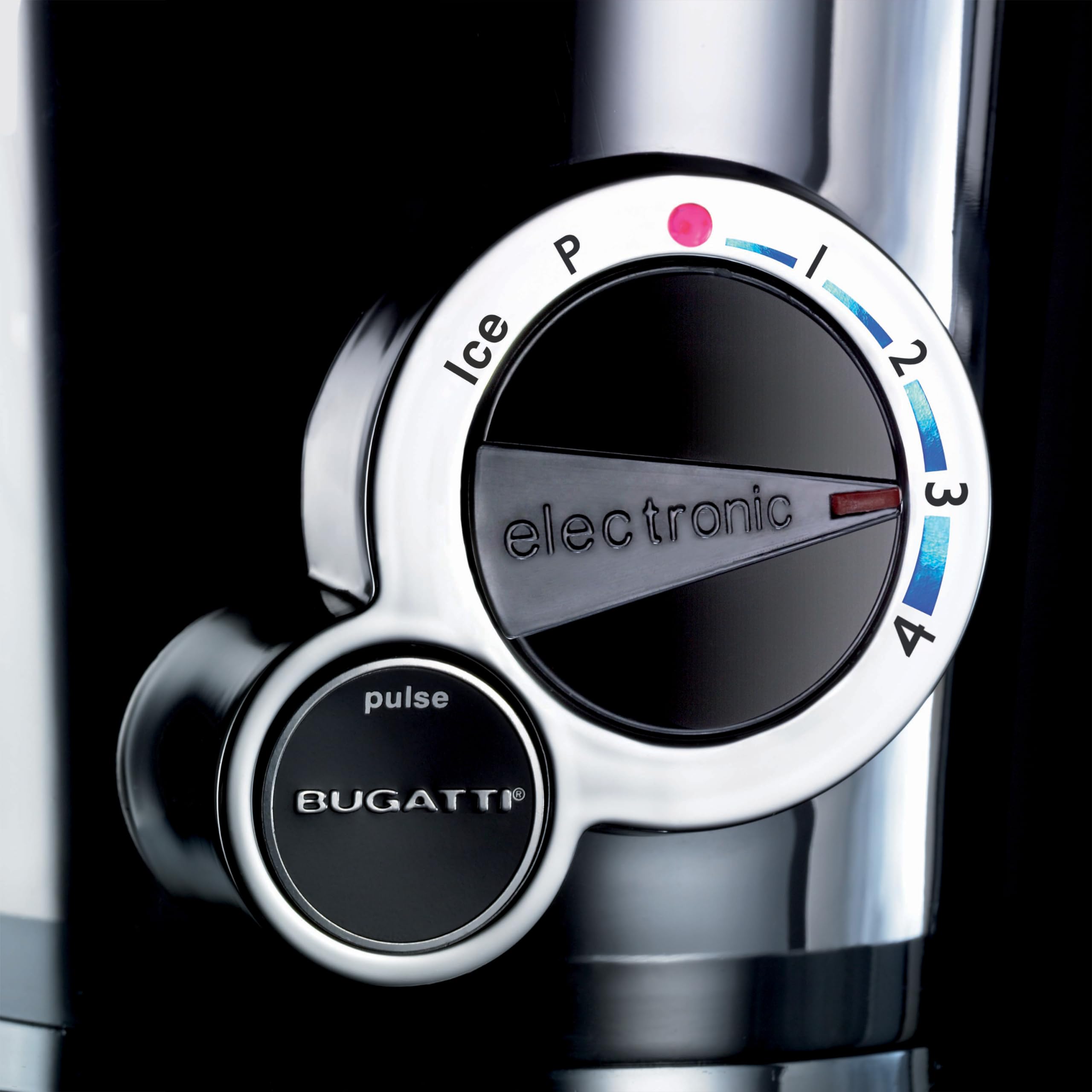 BUGATTI, Vela Evolution, Frullatore Elettrico per Frullati e Smoothie, Funzione Tritaghiaccio Inclusa, 4 velocità, Capacità 1.5 litri, 500 W, Design Innovativo (Rosso)