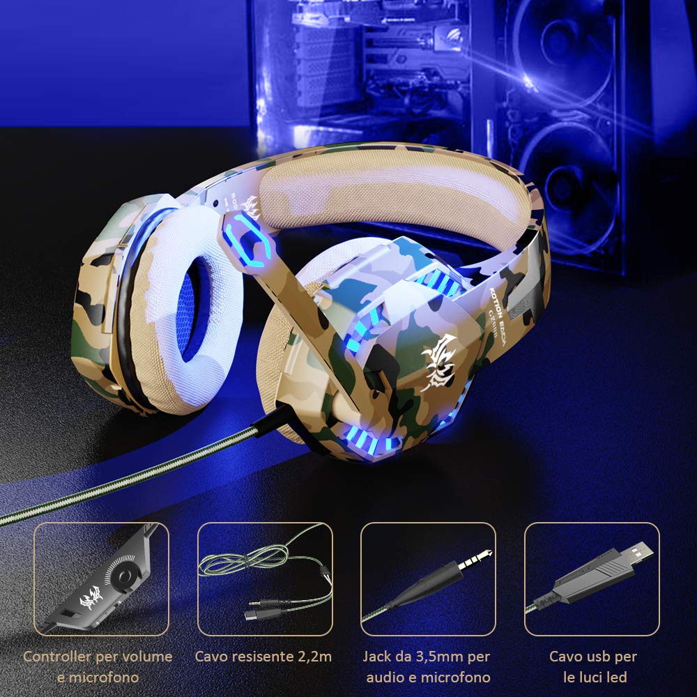 VersionTECH. Cuffie da Gioco per PS4 Cuffie Gaming con Microfono, Fascia Regolabile, Bass OverEar Jack da 3,5 mm, Luce LED, Controllo Volume, Basso Rumore per PS4/Xbox One/Nintendo Switch/PC/Mobile