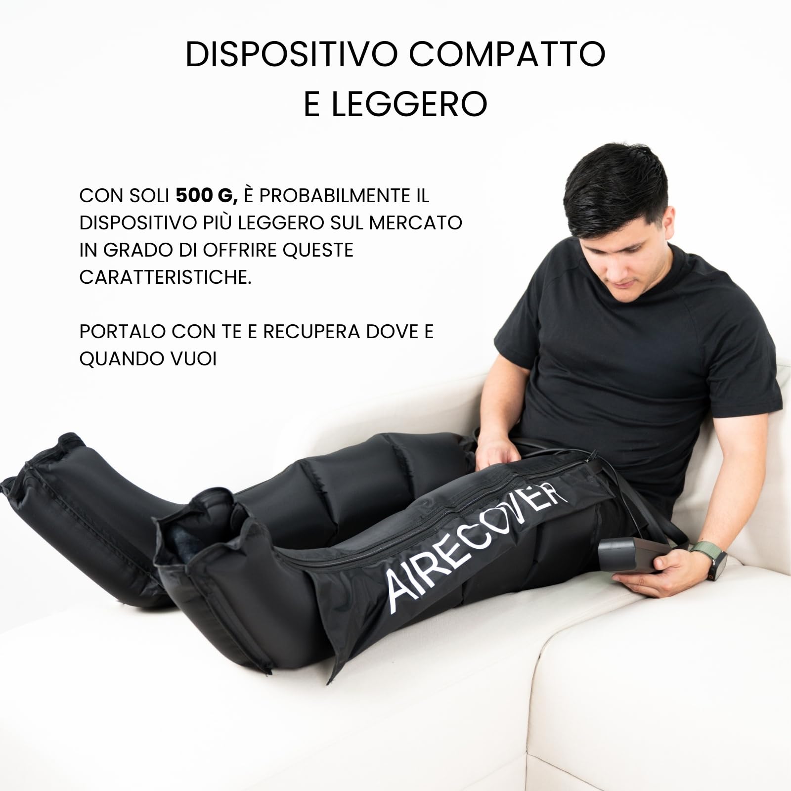 Pressoterapia a casa, massaggiatore per gambe e piedi stanchi per migliorare la circolazione, recupero muscolare, drenaggio linfatico, portatile con borsa (M:170-182cm)